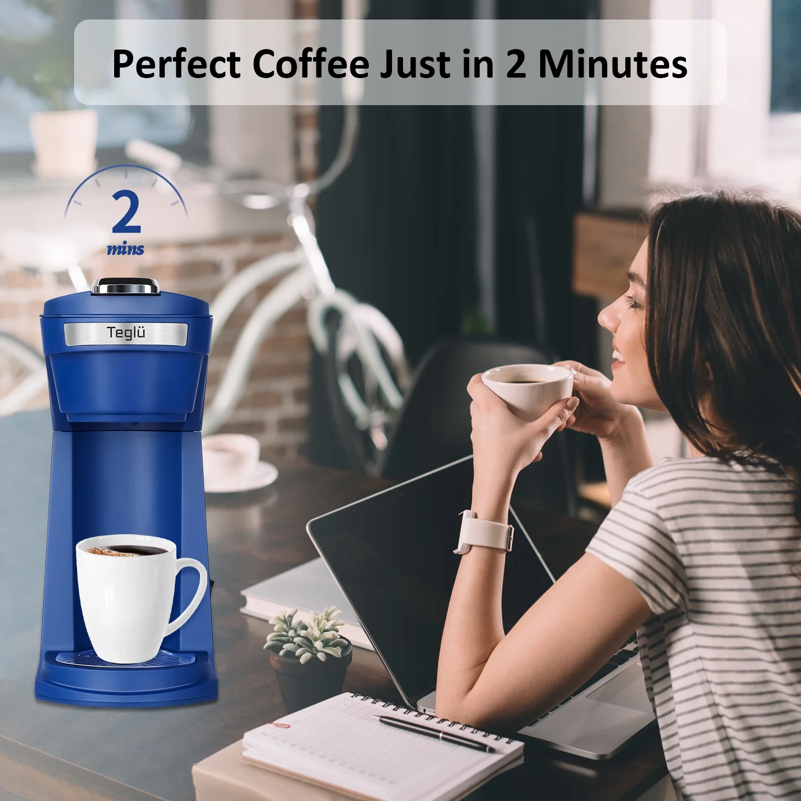 2 in 1 Single Serve Coffee Maker for K Cup Pods & Ground Coffee, Mini K Cup Coffee Machine with 6 to 14 oz Brew Sizes, Single Cup Coffee Brewer with One-Press Fast Brewing, Reusable Filters, Black