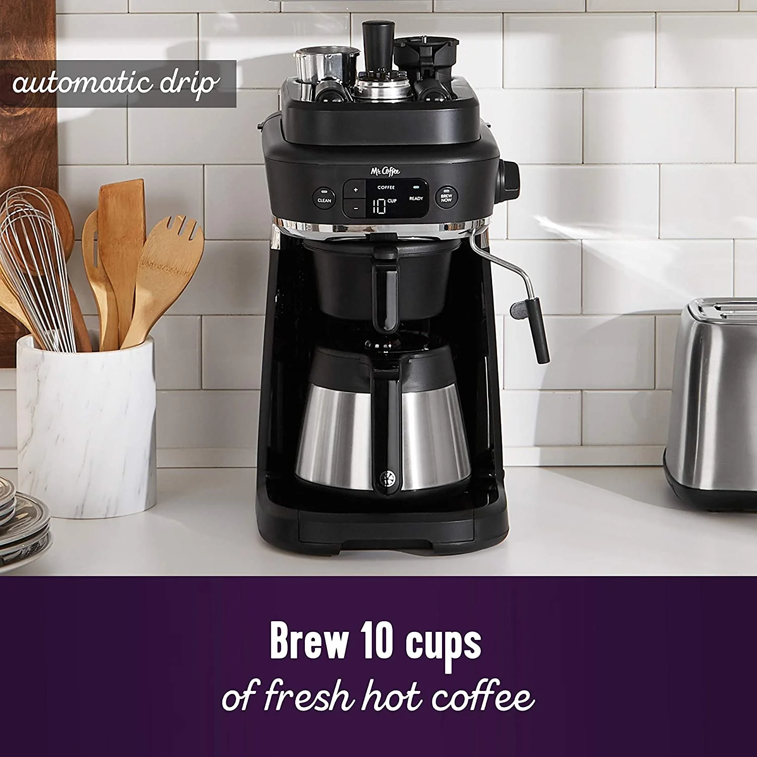 Mr. Coffee All-in-One Occasions Coffee Maker, 10-Cup Thermal Carafe, and Espresso Milk Frother Black