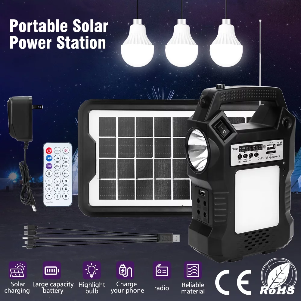 Portable Power Station,DFITO Solar Generator With LED Display / MP3 Player / FM Radio, With Flashlights & 3 Camp Lamps, Portable Power Bank For Camping Outdoor Family RV Emergency, ZJ11