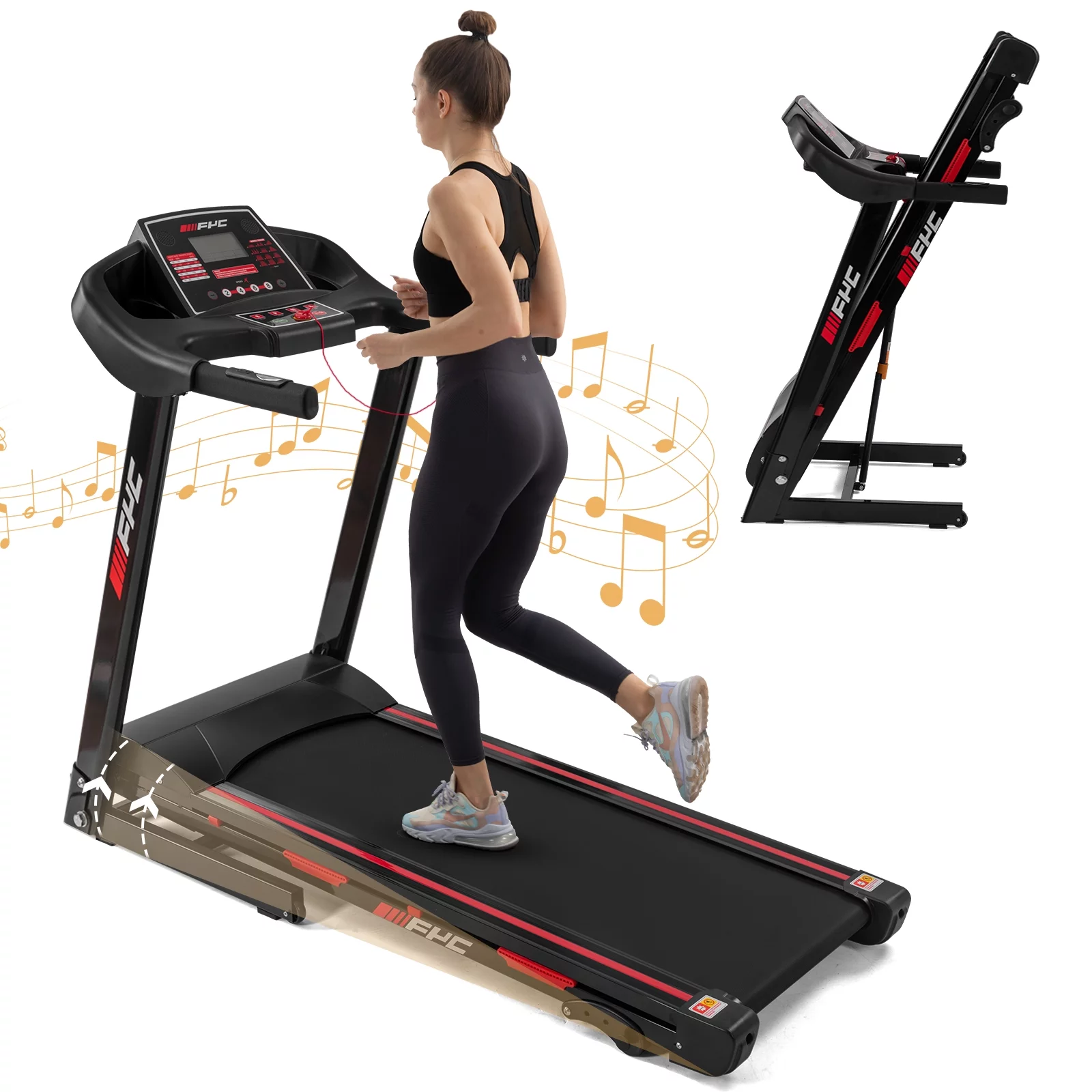 3.5HP Folding Treadmill with 330LB Capacity Electric Walking Machine with Bluetooth, Home Exercise