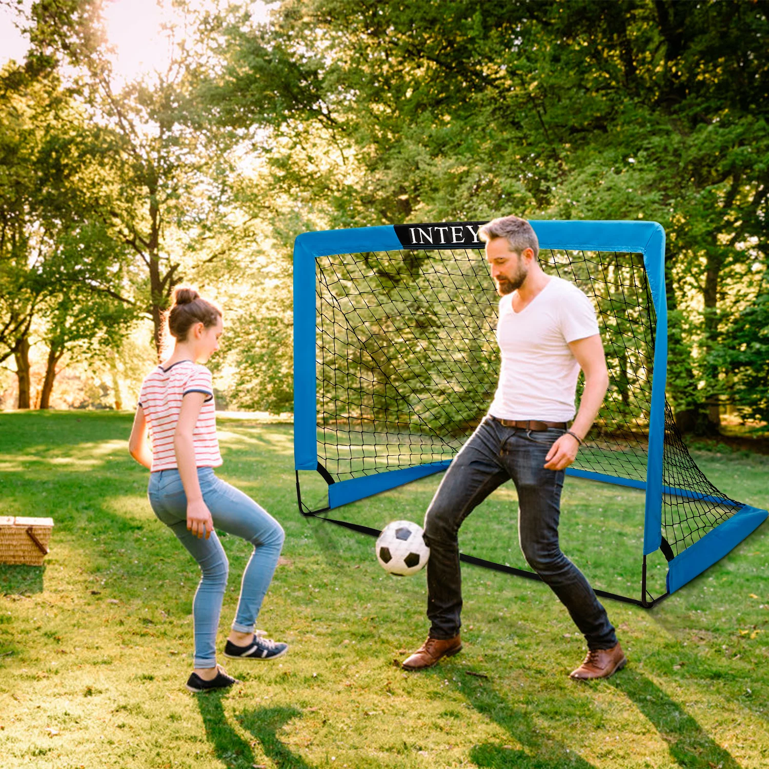 INTEY Portable Set of 2 Soccer Goals, 4x3ft Folding Soccer for Backyard Training for Kids and Teens,Orange