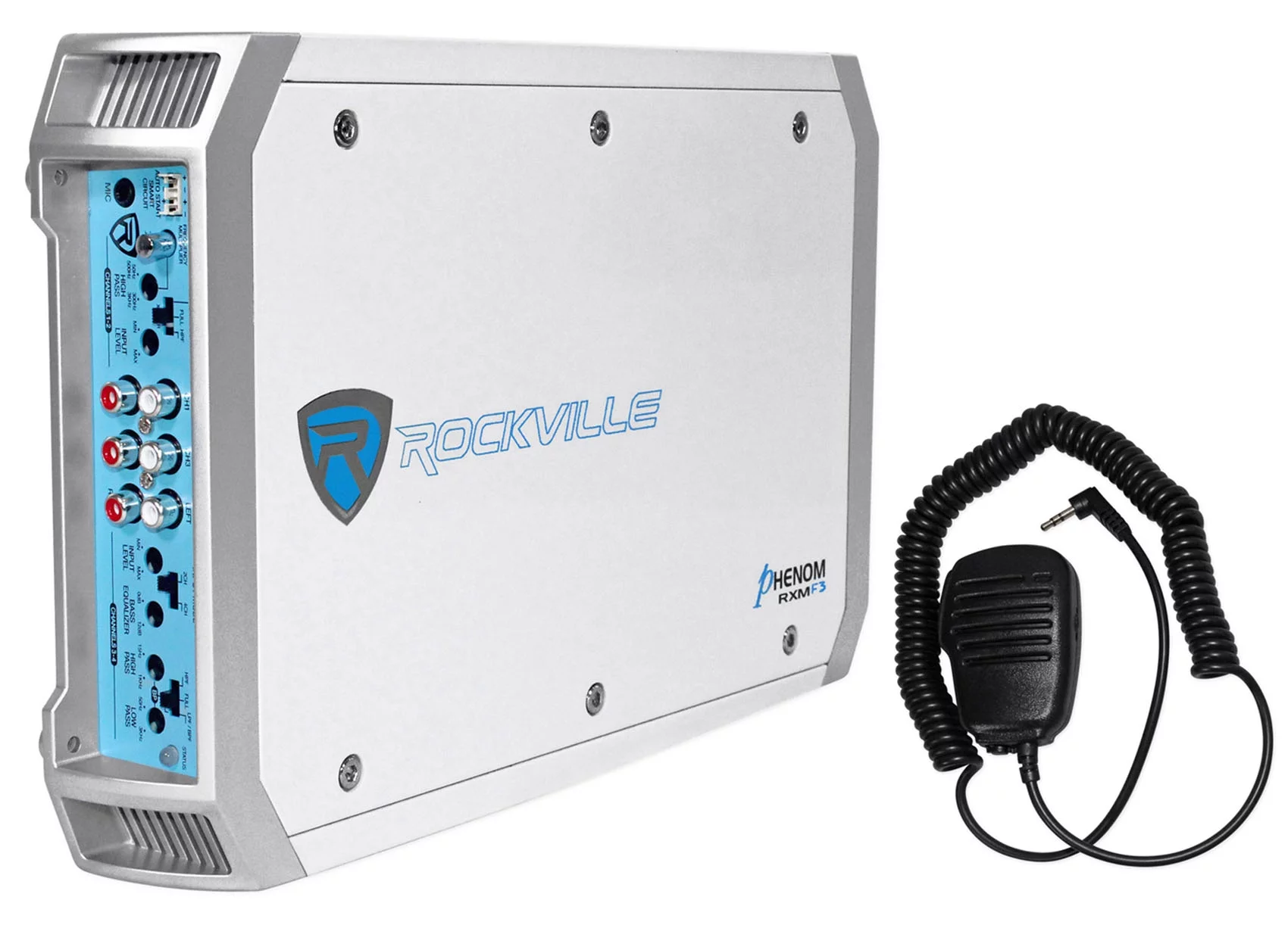 Rockville RXM-F3 1600 Watt Marine/Boat 4 Channel Amplifier Amp+PA Microphone