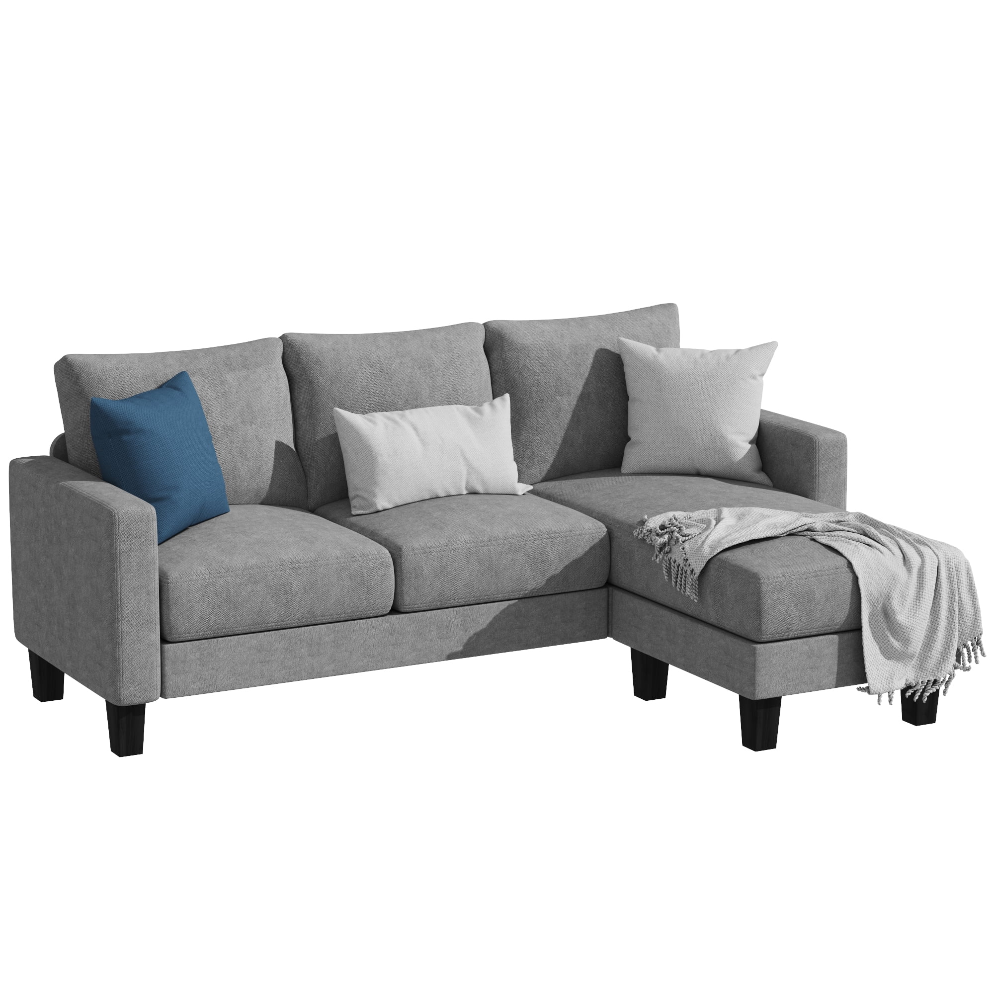 Homall Convertible Sectional Sofa Couch, Modern Linen Fabric L-Shaped Couch 3-Seat Sofa Sectional with Reversible Chaise for Small Living Room, Apartment and Small Space, Light Gray