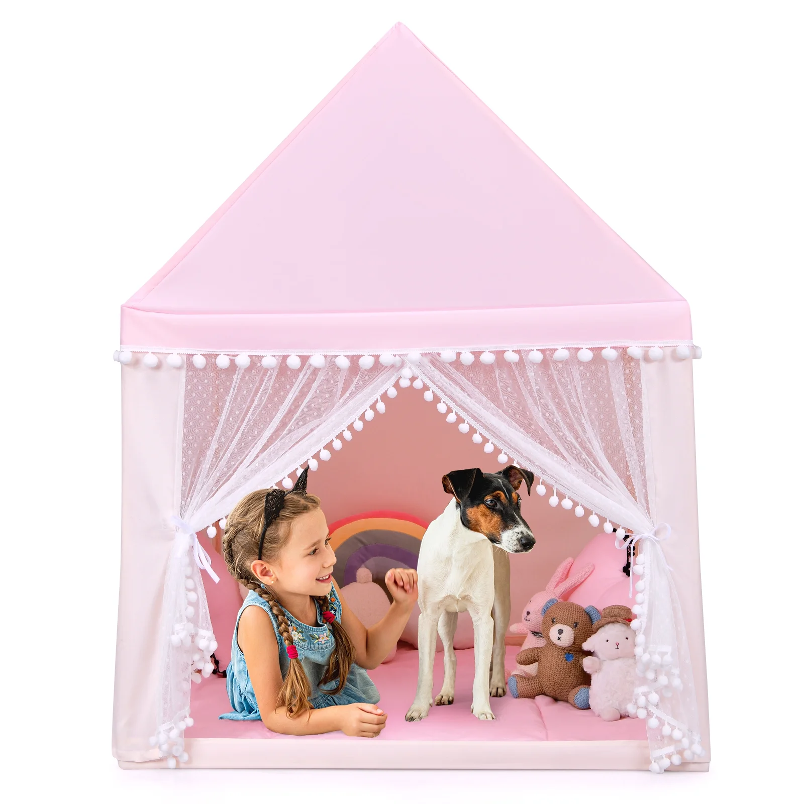 Infans Kids Play Tent Large Playhouse Children Play Castle Fairy TentGift w/ Mat Pink