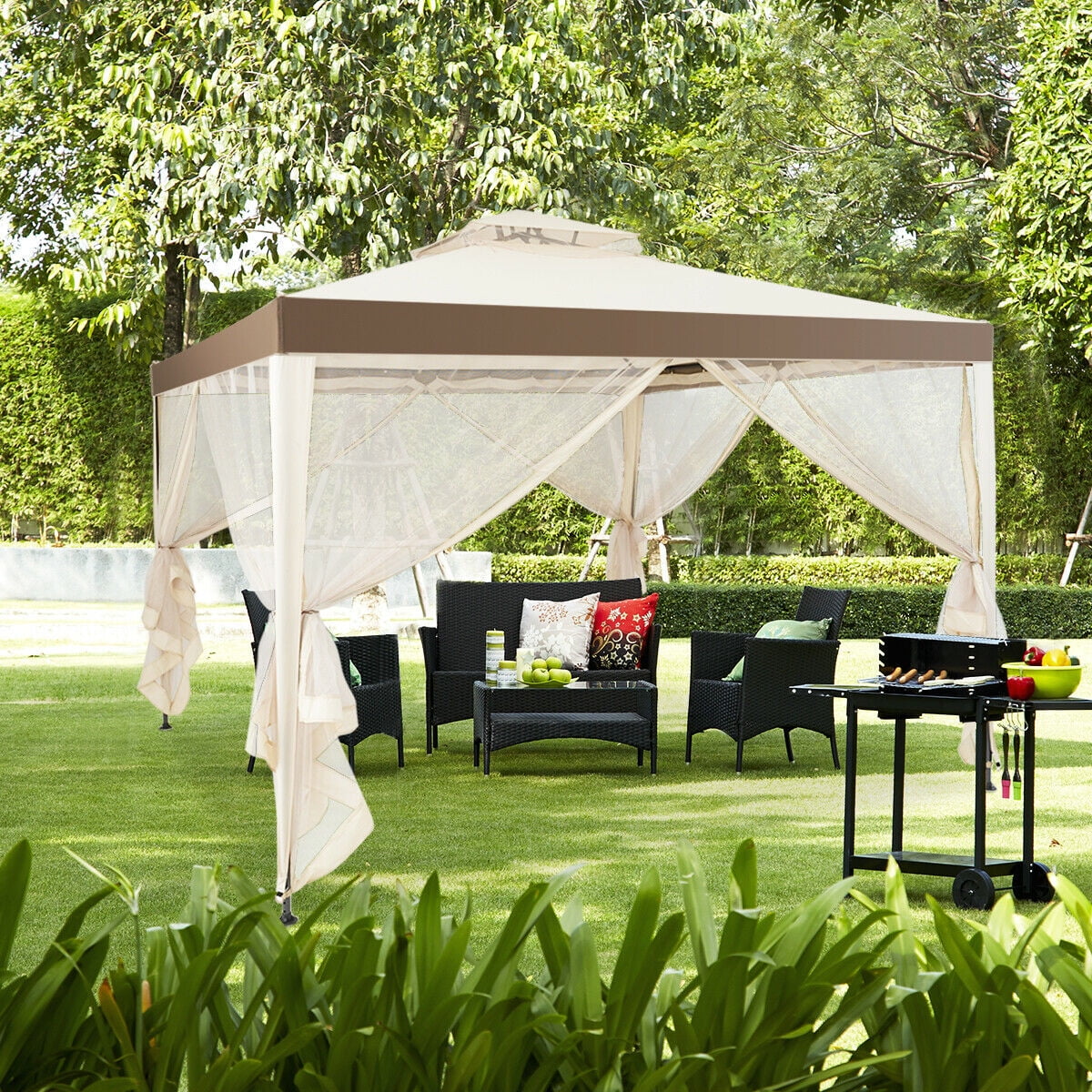 Gymax 10’x 10′ Canopy Gazebo Shelter W/Mosquito Netting Outdoor Patio Beige