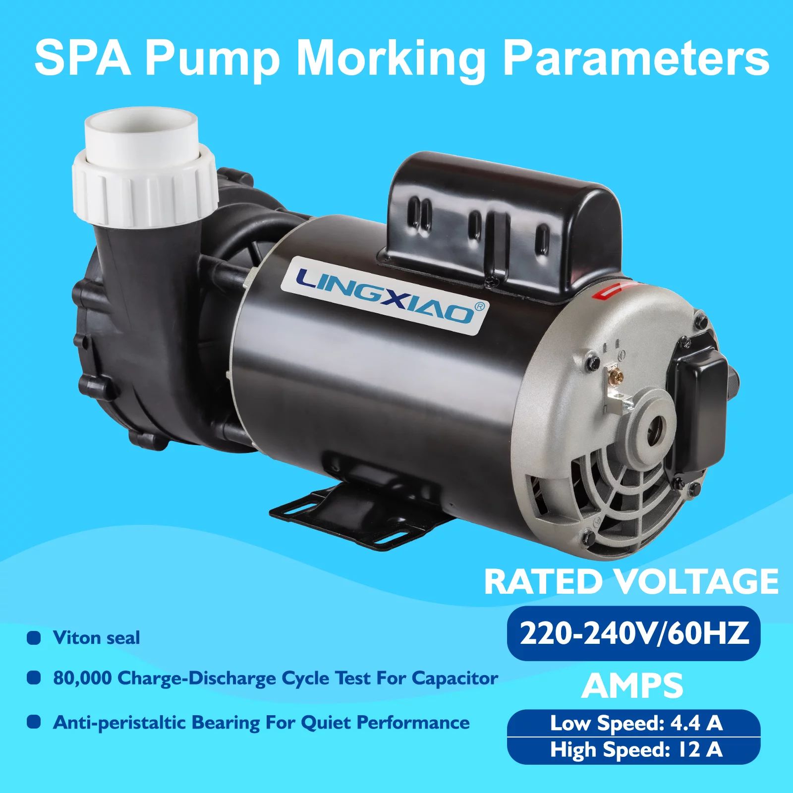 LINGXIAO SPA Pump & Hot Tub Pump 4HP – 56Y LX SPA Pump Motor 2 Speed, 220-240V, 2″ Port – Model: 56WUA400-II