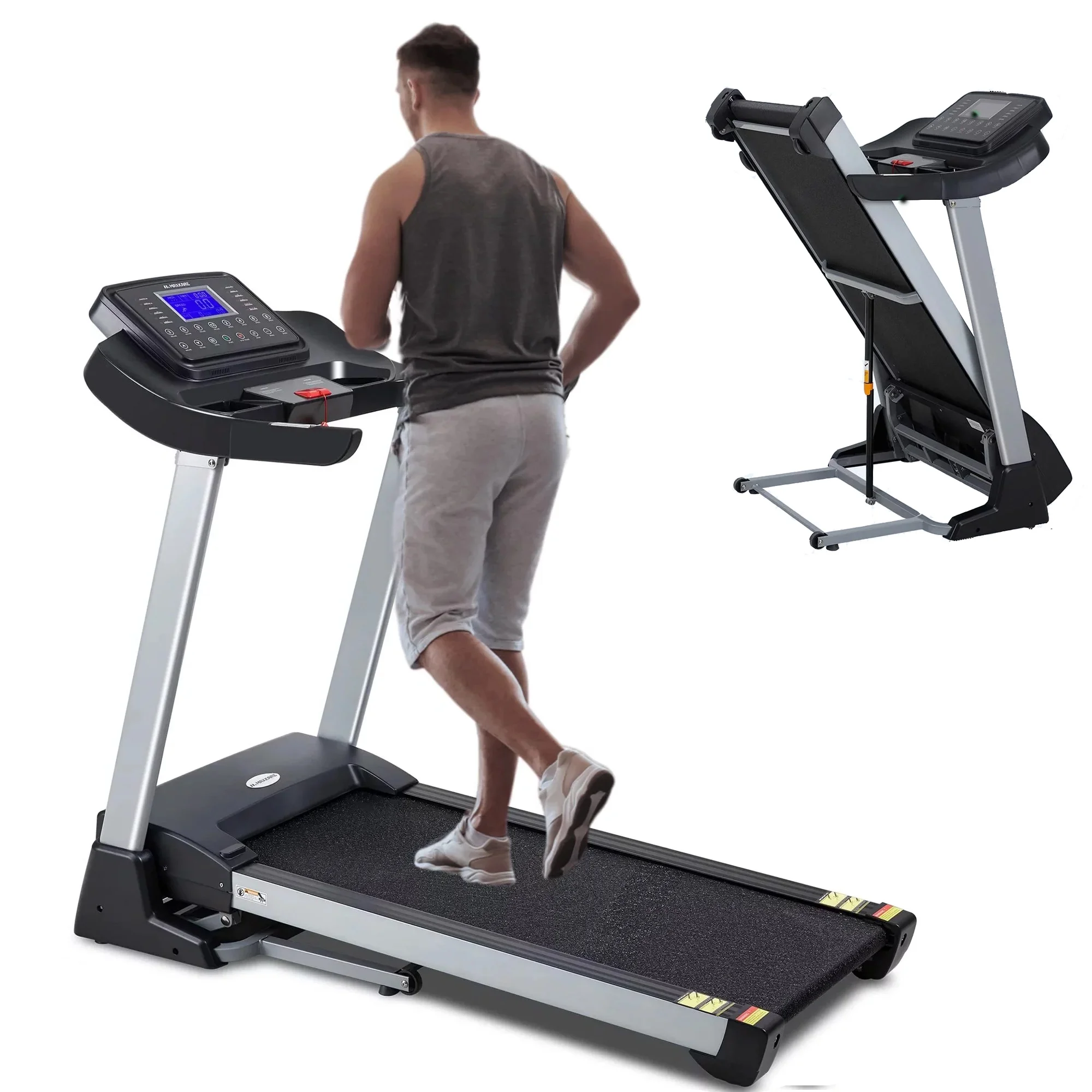 3HP & 20″ Folding Treadmill, 15 Preset Exercise Programs, 3-6.8 Degrees Ascension Angle, 15% Electric Incline, 300 lbs Weight Capacity, Large LCD Display