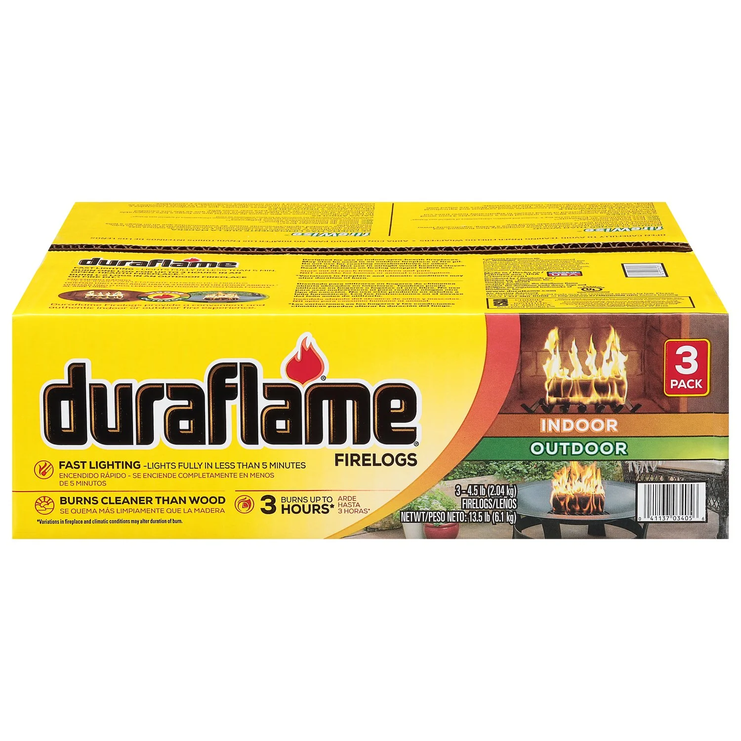 Duraflame 4.5lb Firelog 3 Pack, 3 Hour Burn, Indoor/Outdoor Use