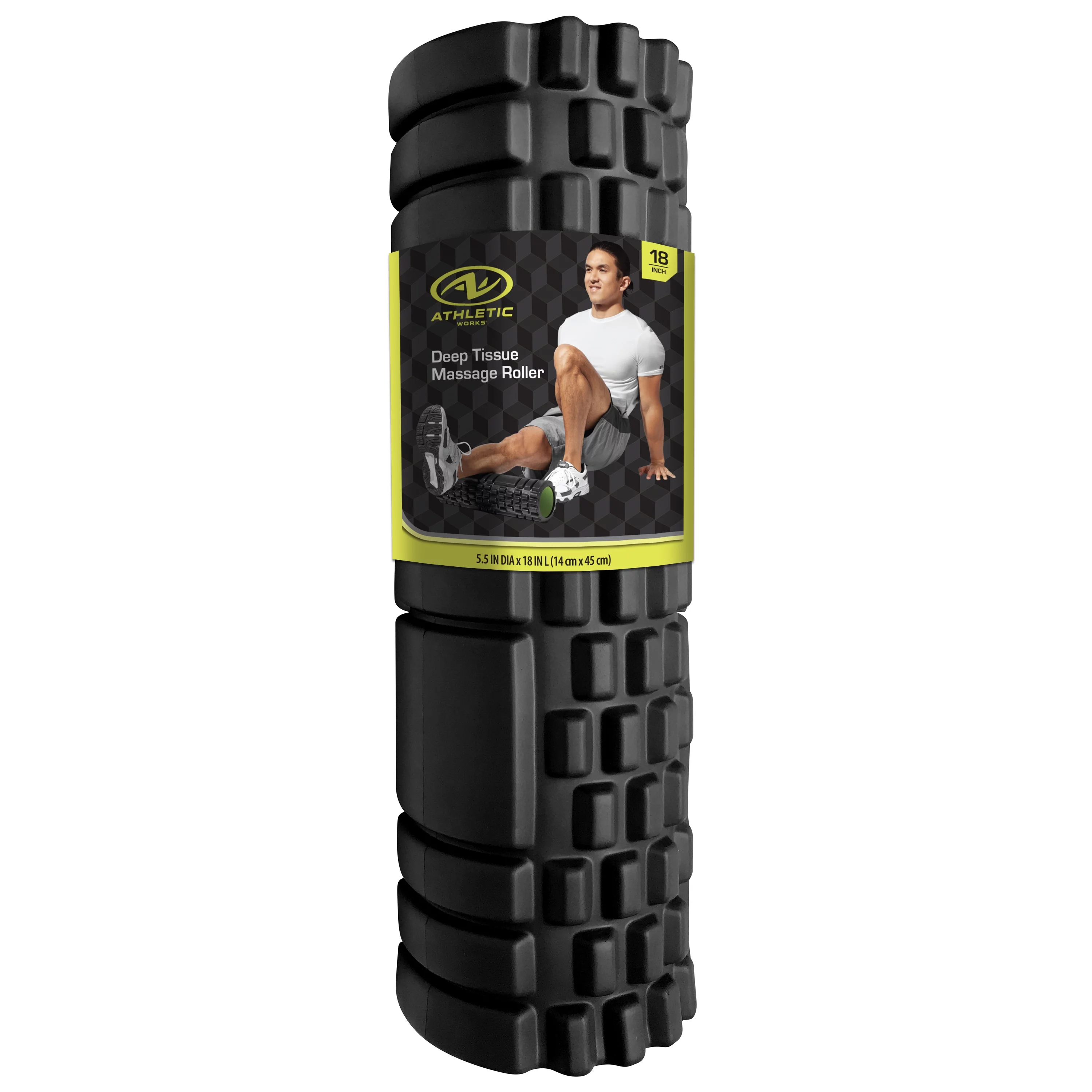 Athletic Works 18 in. x 5.5 in. Hollow Core Foam Roller, Deep Tissue Massage Roller, Black