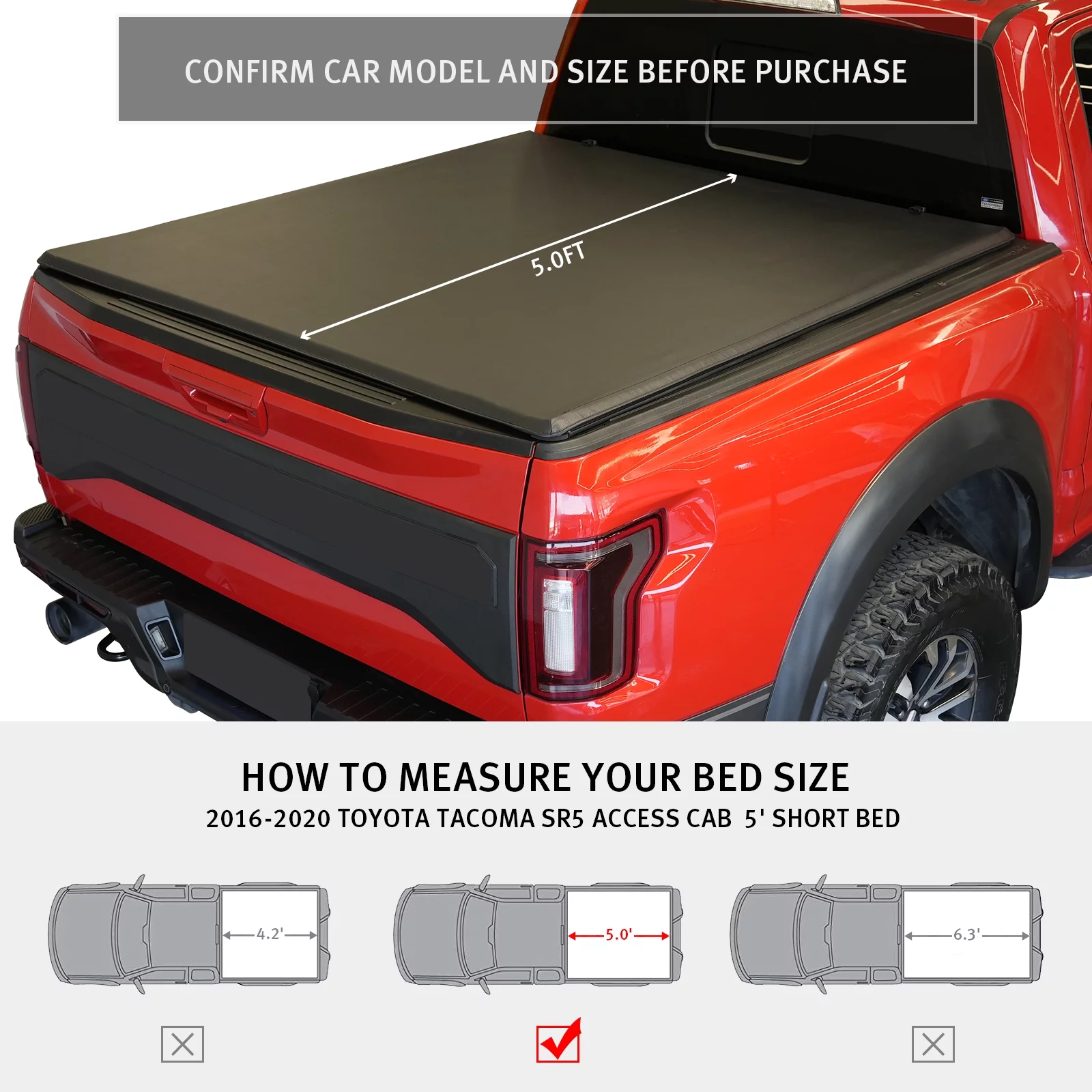 XTWEEX Soft Roll Up Truck Bed Tonneau Cover Fits 2016-2023 Toyota Tacoma SR5 Fleetside/Styleside 5 ft Bed