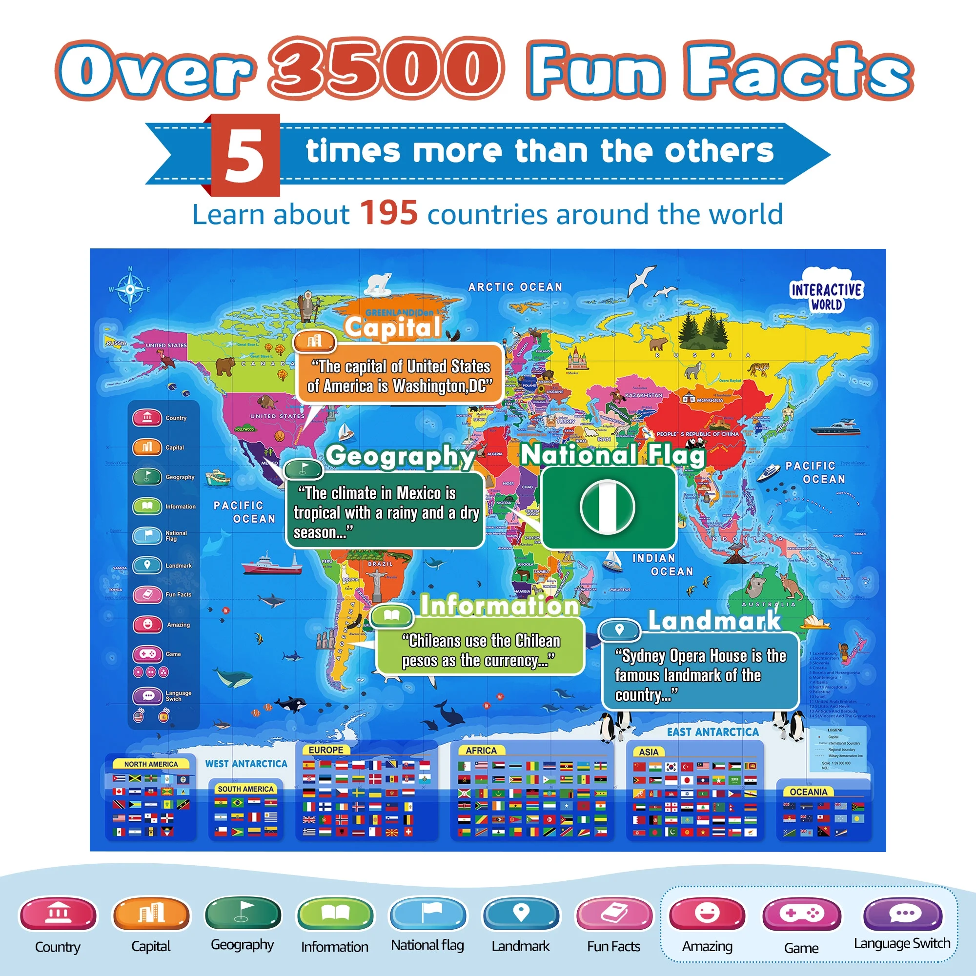 Geography Map Games,Educational Toys for 4-8 Year Olds,Interactive USA Map for Kids,Learning Toys for Kids,Gifts for Boys & Girls