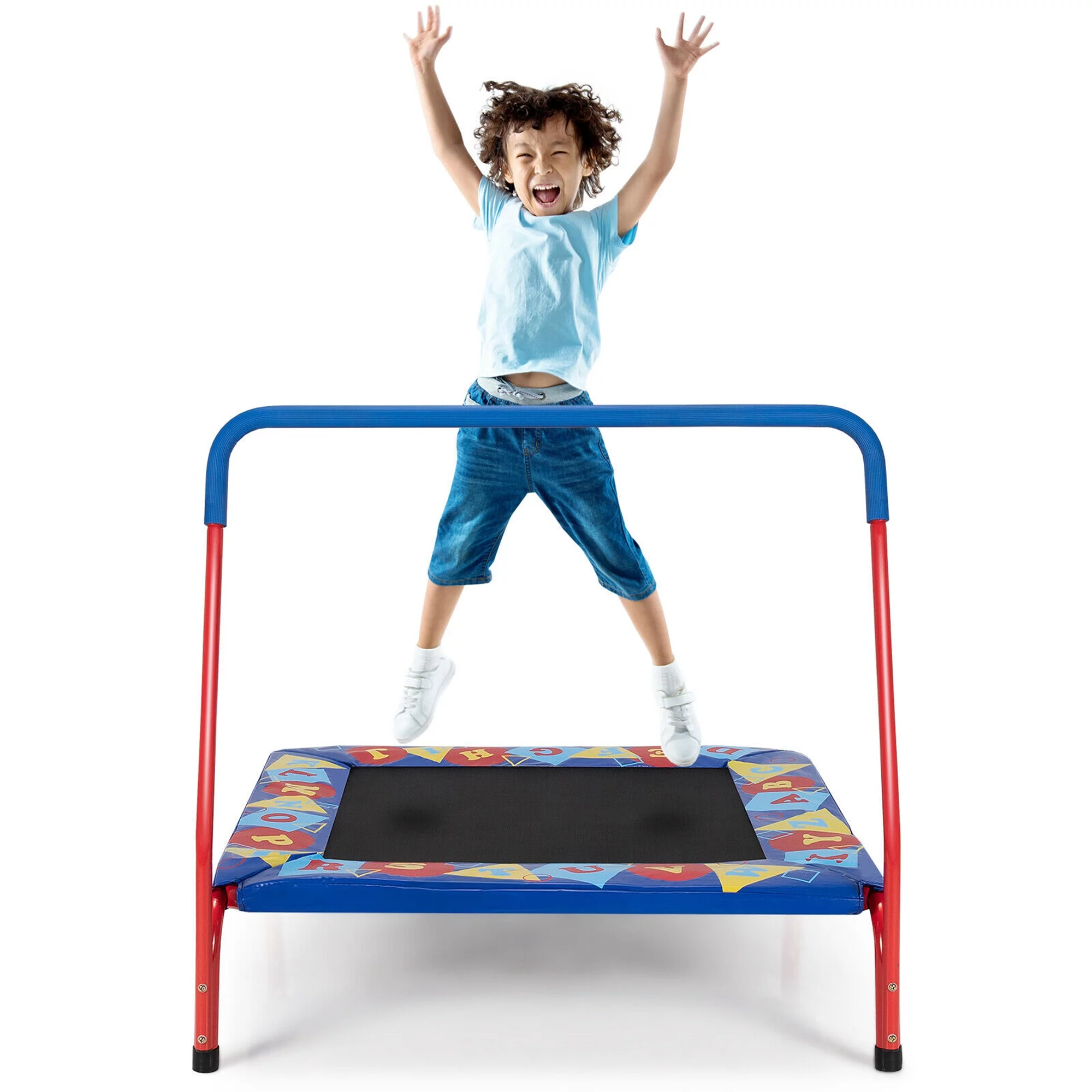 Gymax 36” Kids Square Trampoline Indoor Outdoor Rebounder W/Foam Handrail Alphabet Pad