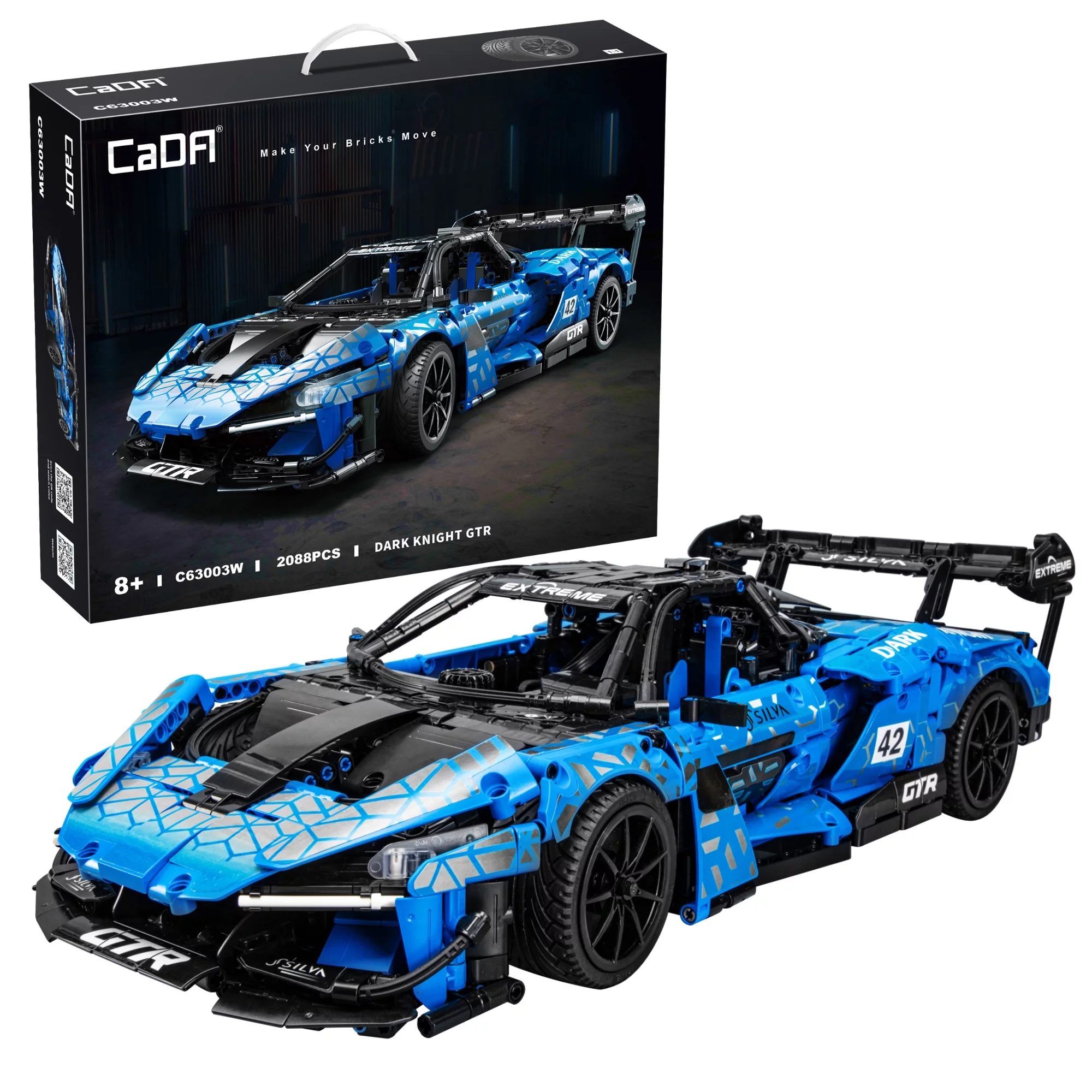 CaDA Speed Series Model Car Building Set C63003W Blue Knight (2088 Pieces) Can Be Converted into a RC Car for Kids