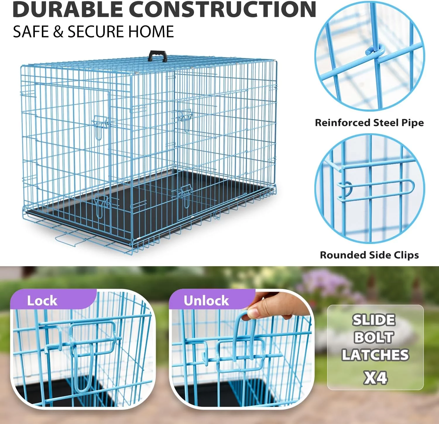 BestPet Folding Dog Crate with Divider and Tray, 42″L