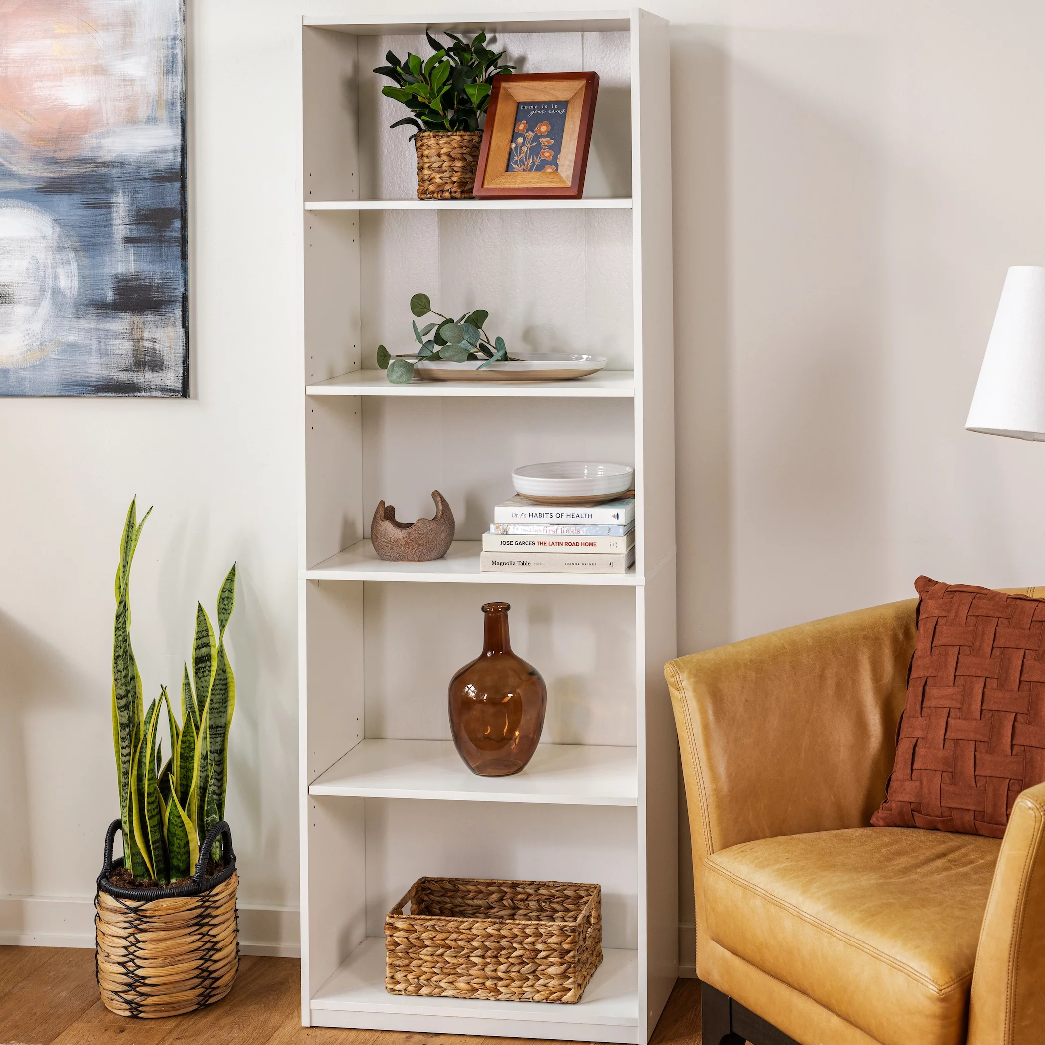 Mainstays 5-Shelf Bookcase with Adjustable Shelves, White