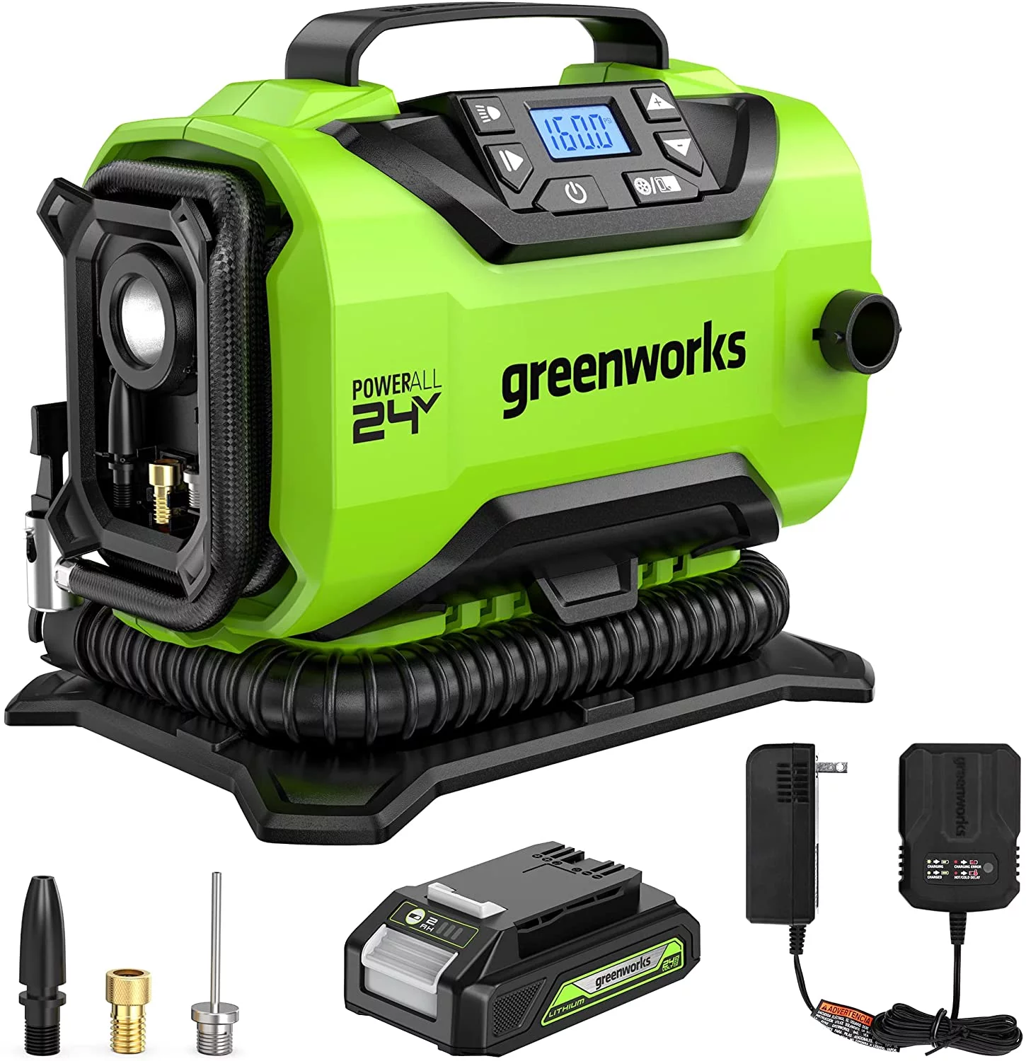 Greenworks 24V (12V/24V) Inflator Pump with 2Ah USB Battery & Charger