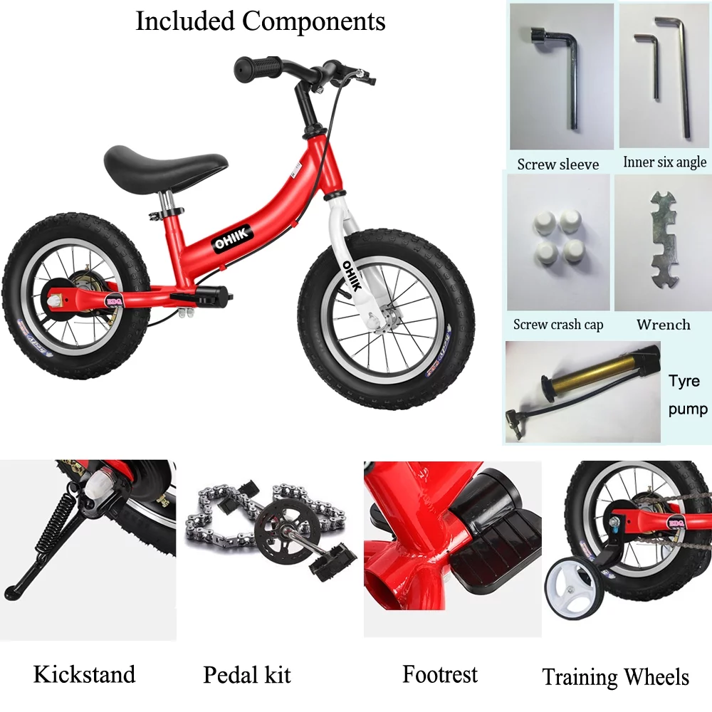 OHIIK Balance Bike 2 in 1 for Kids 2-7 Years Old,Balance to Pedals Bike,12 14 16 inch Kids Bike,with Pedal kit,Training Wheels,Brakes