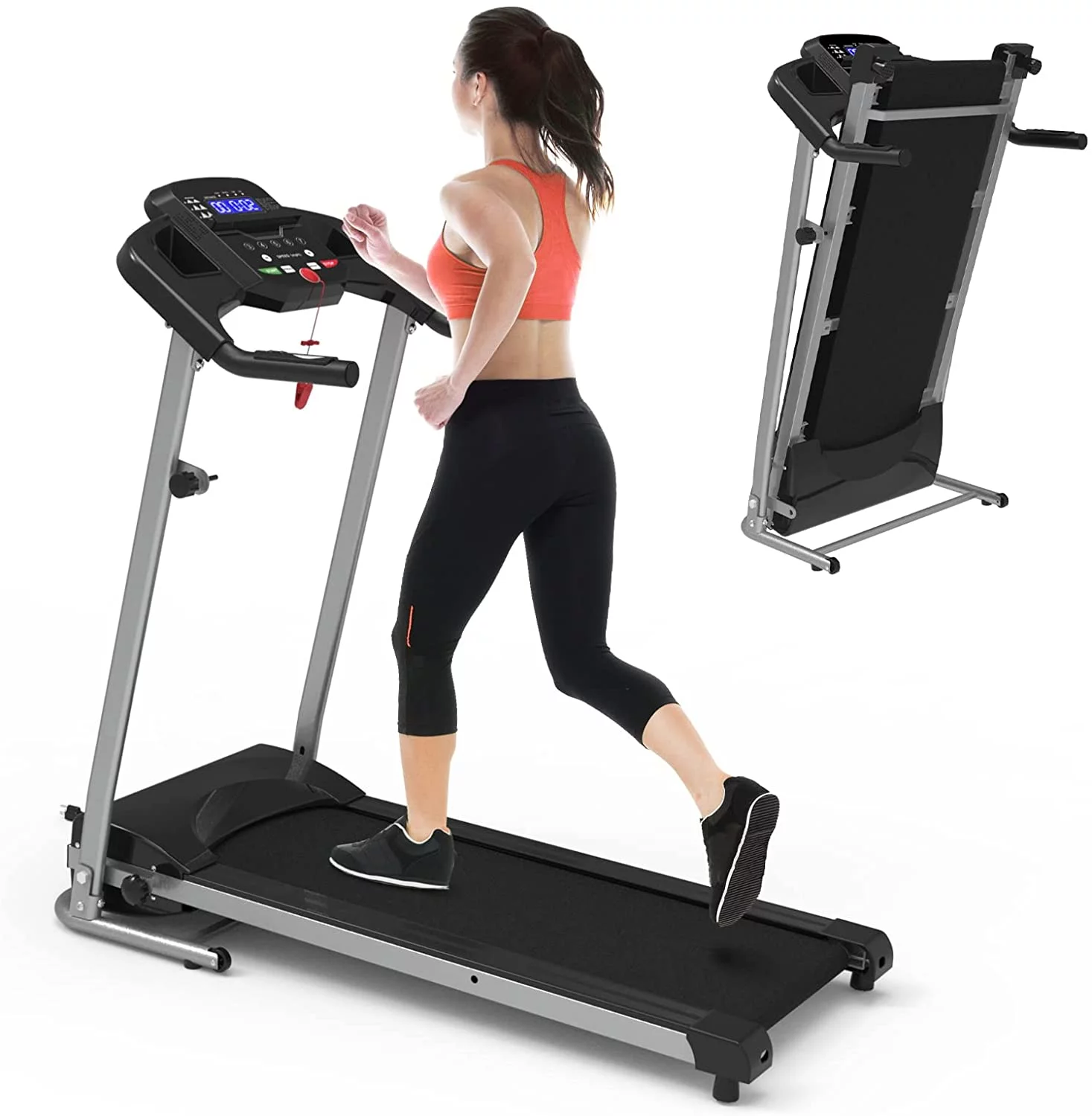 2.25HPPortable Treadmill for Apartment,250LBS Capacity,MP3,Electric Folding Treadmill Machine Adjustable Programs for Home Workout