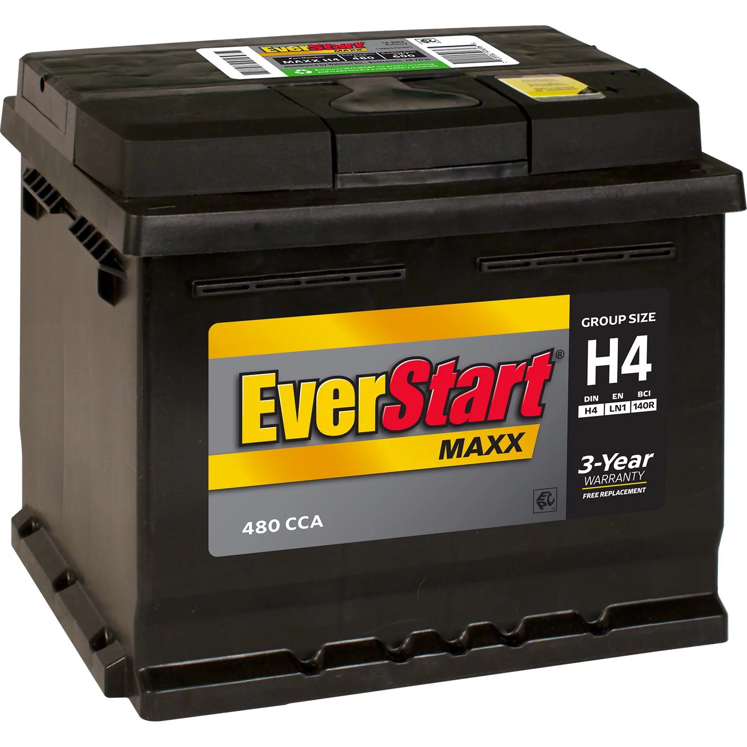 EverStart Maxx Lead Acid Automotive Battery, Group Size H4 / LN1 / 140R 12 Volt, 480 CCA