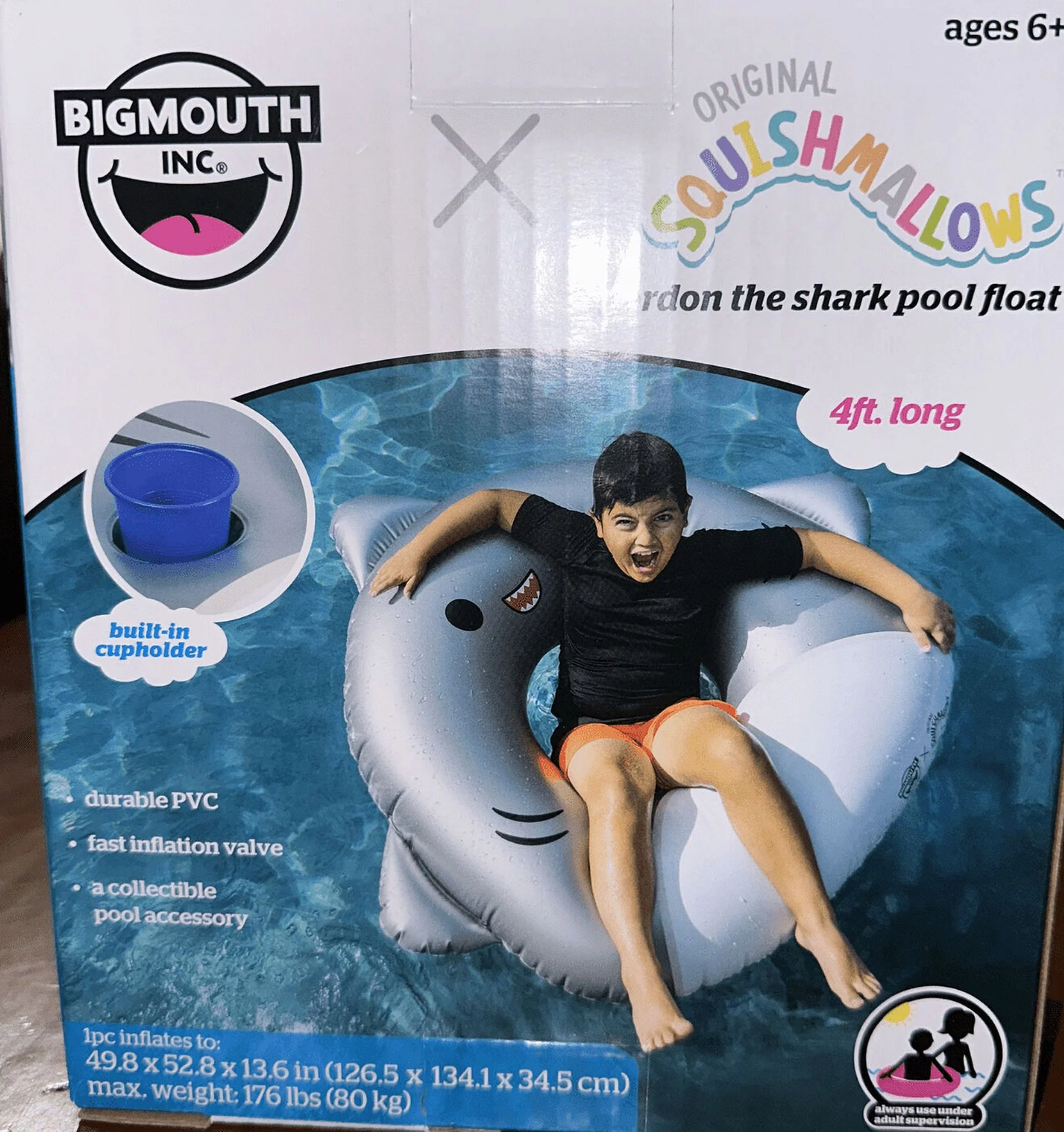 BigMouth x Squishmallows Inflatable Ring Pool Float With Built-In Cupholder (Gordon the Shark)