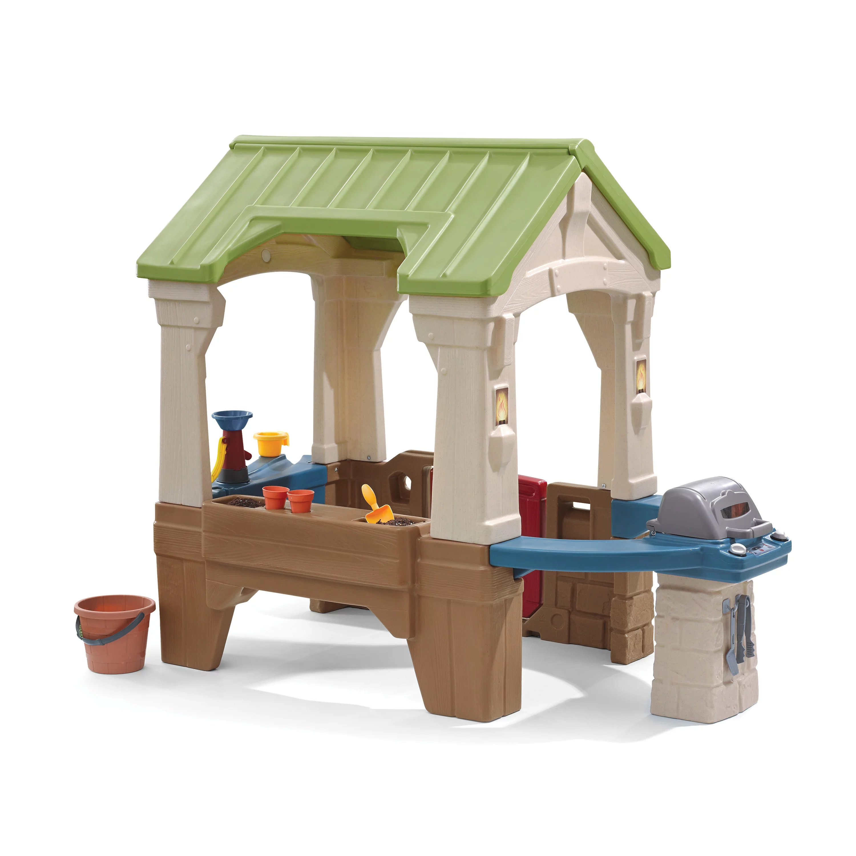 Step2 Great Outdoors Brown Toddler Playhouse with Grill and Planter Play Toys for Outside