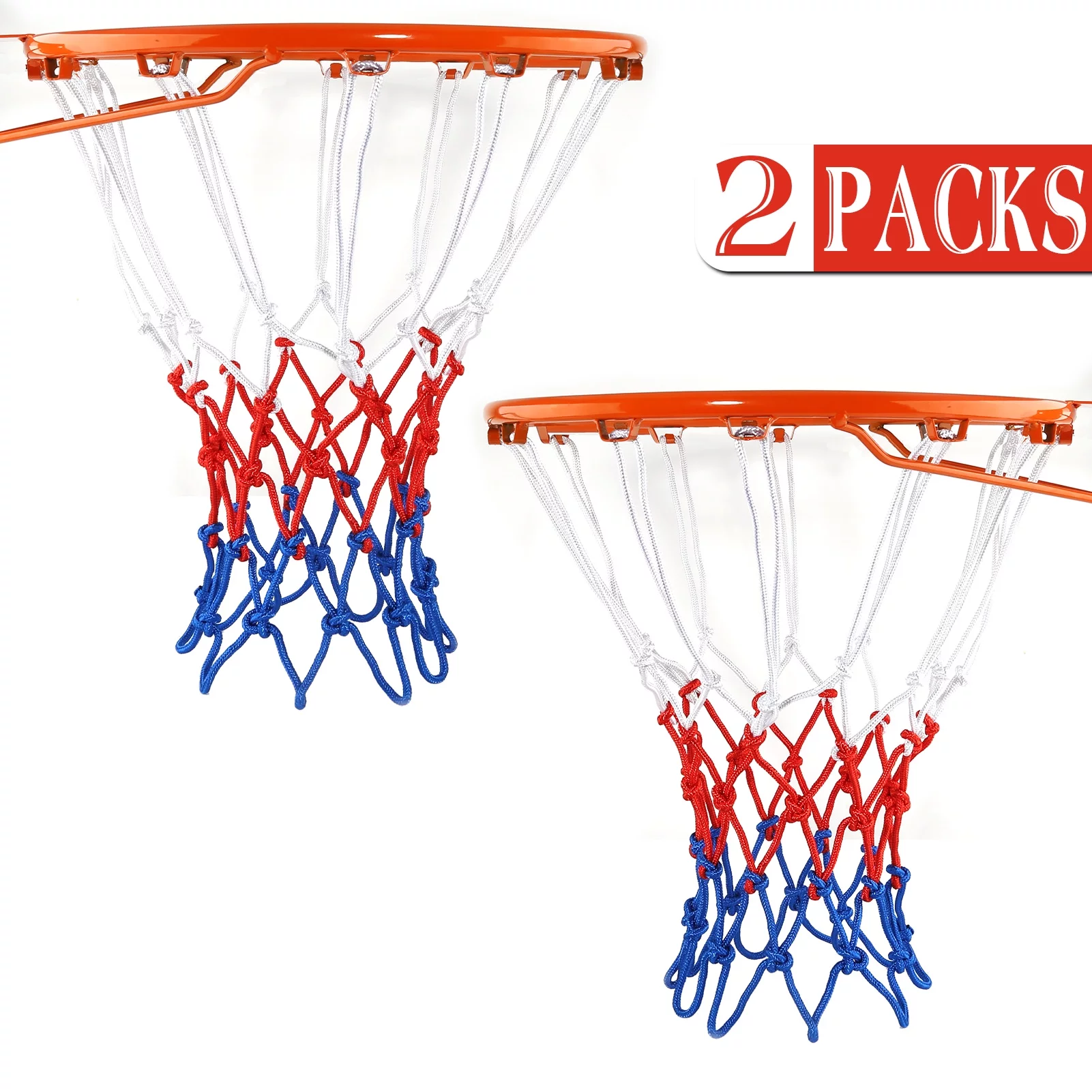 cyrico 2 Pack Basketball Net Replacement, Outdoor Anti Whip Hoop Nets 12 Loops