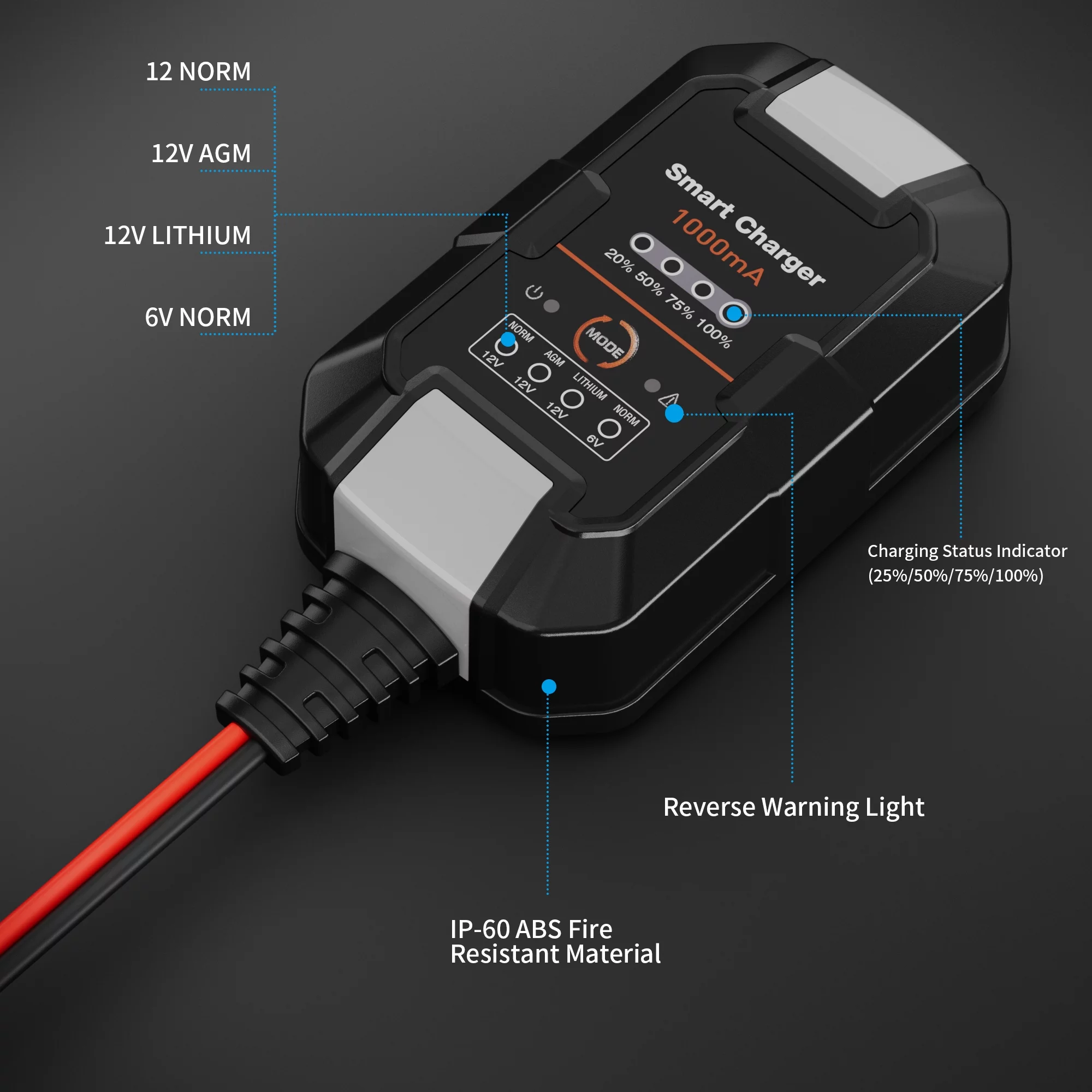 NEXPOW Battery Charger – 6V/12V 1A Trickle Charger, Battery Maintainer for Car Motorcycle