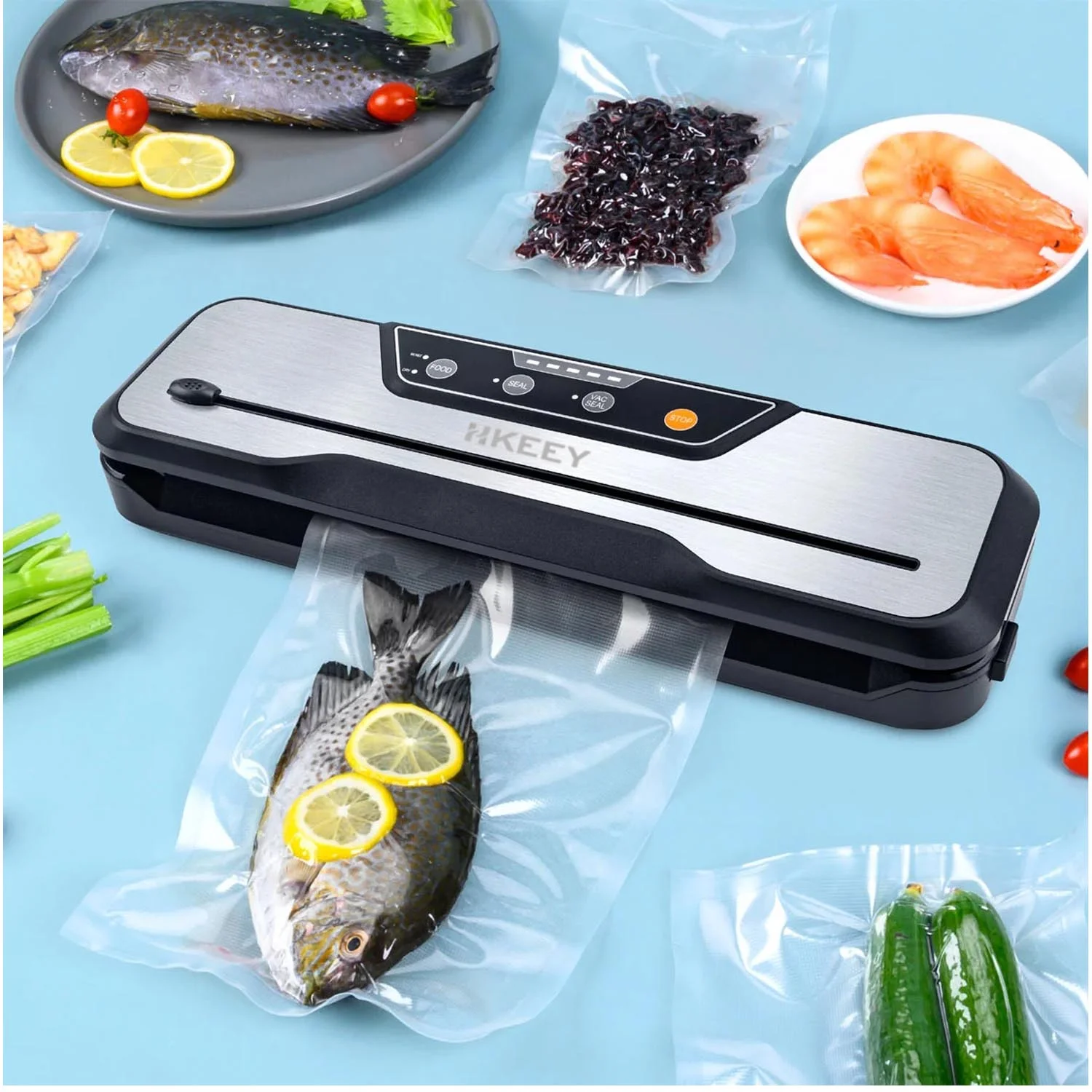 Food Vacuum Sealer Machine with 2 Rolls Food Vacuum Sealer Bags  .Food Storage Saver Dry & Moist Food Modes, Led Indicator Lights, Easy to Clean, Compact Design