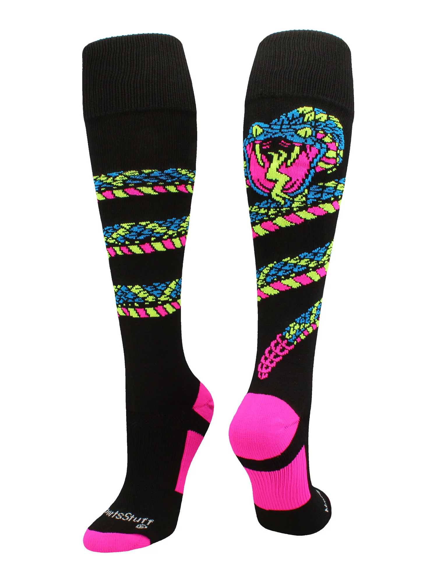 Crazy Snake Soccer Style OTC Socks (Black/Neon Pink, Large)