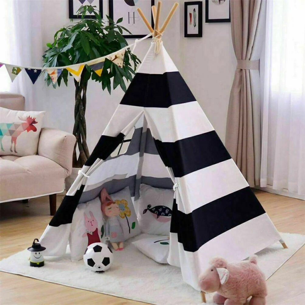 Large Kids Teepee Indoor Play Tent Cotton Canvas Children Indian Tipi Playhouse