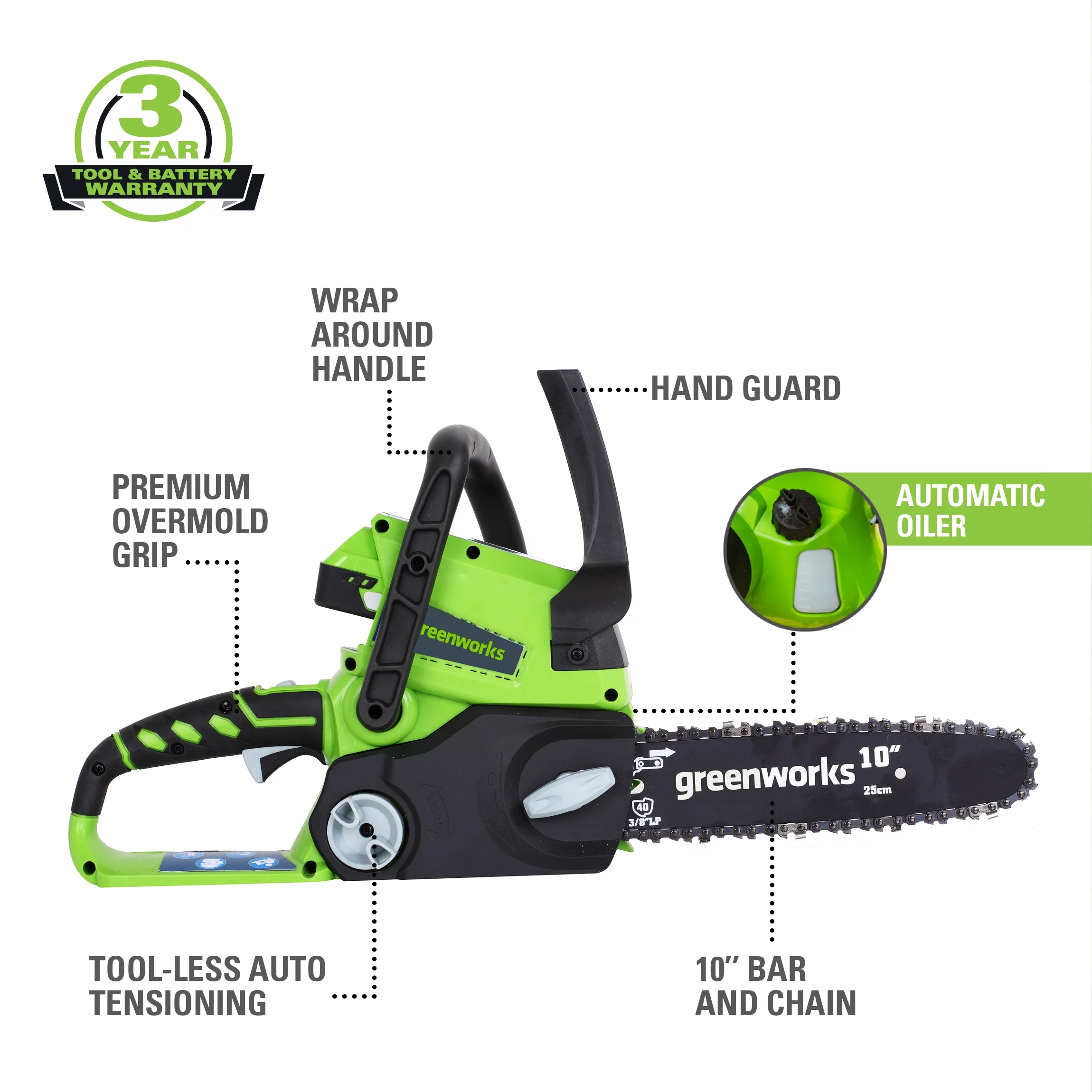 Greenworks 24V 10″ Battery Powered Chainsaw (Tool Only) 2000102