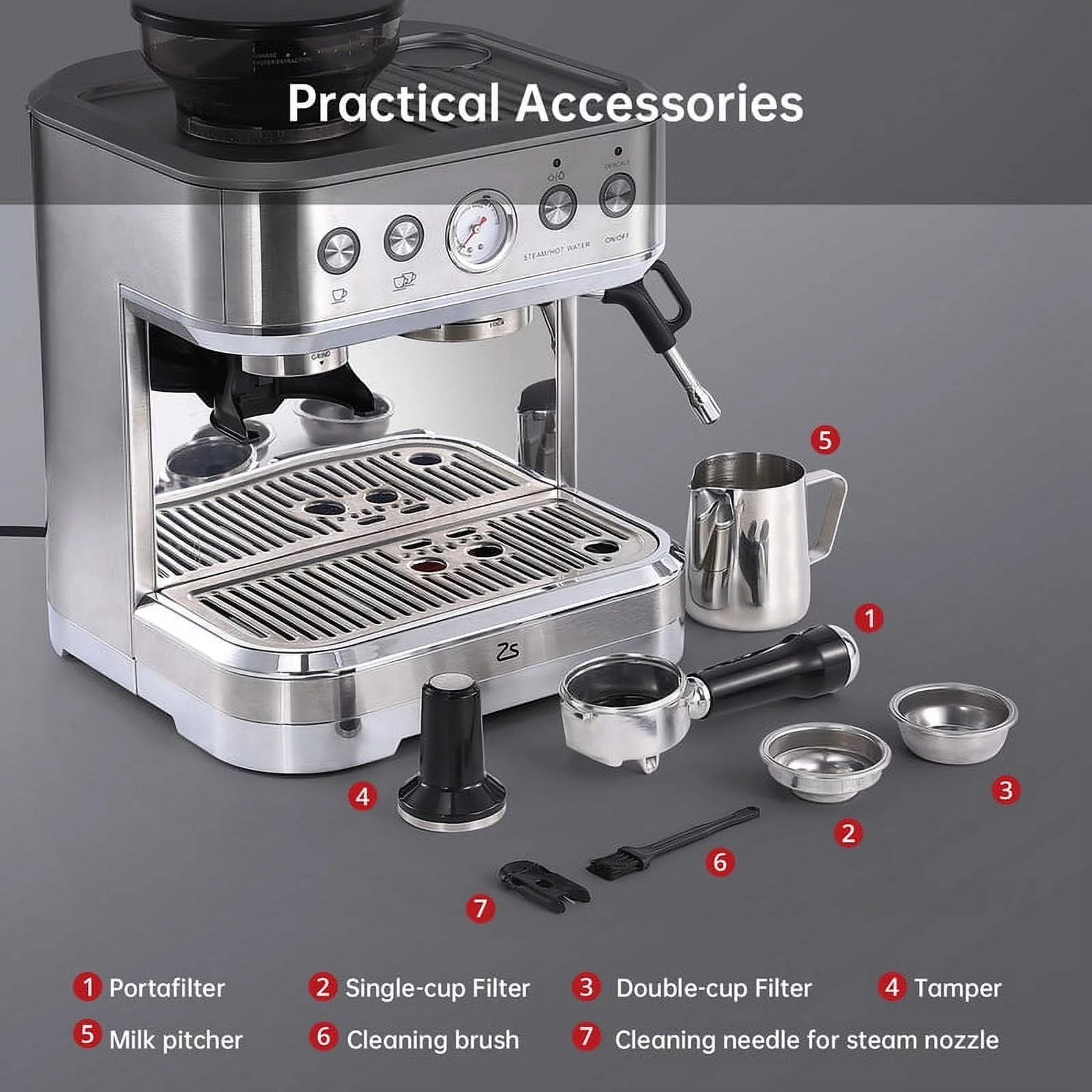 Entcook Espresso Machine with Grinder & Milk Frother, 15 Bar 2.5 L Cappuccino Coffee Maker