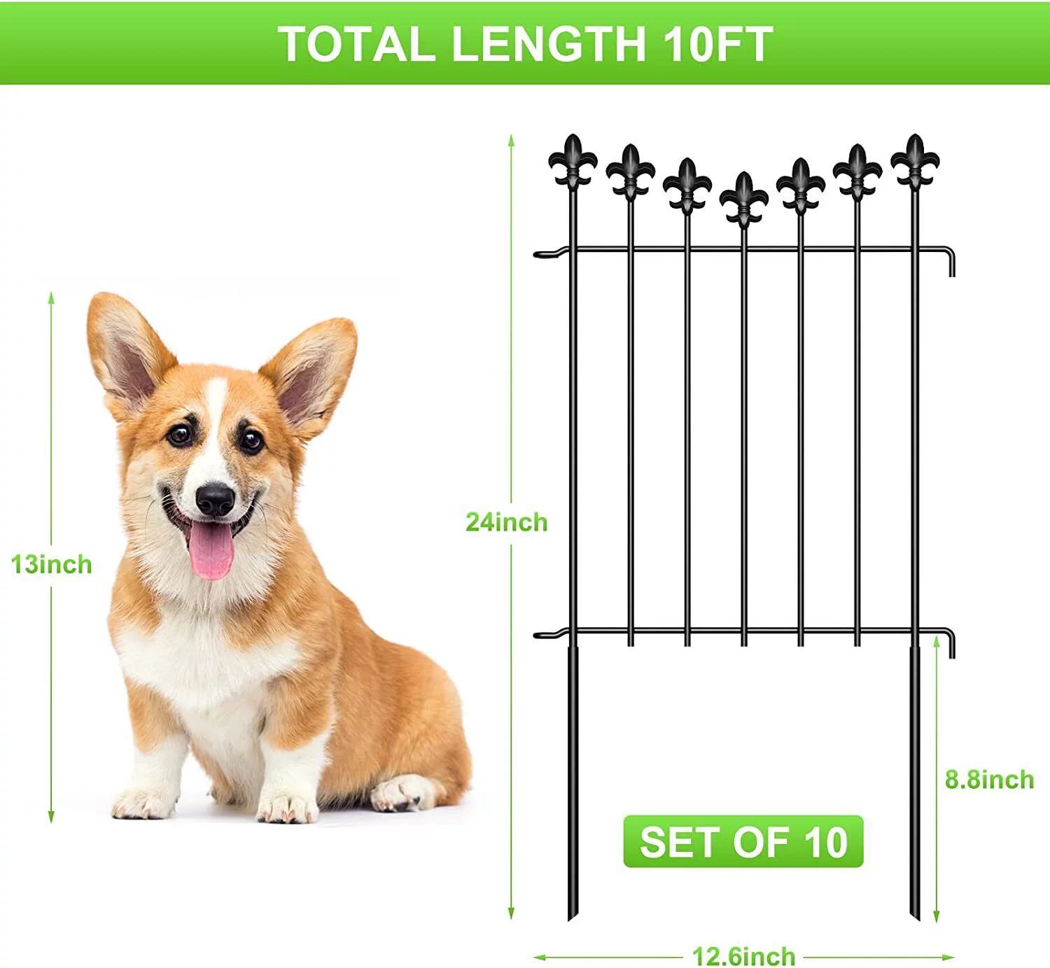 10 Pack Decorative Garden Fence Panels Animal Barrier for Dog Rustproof Borders