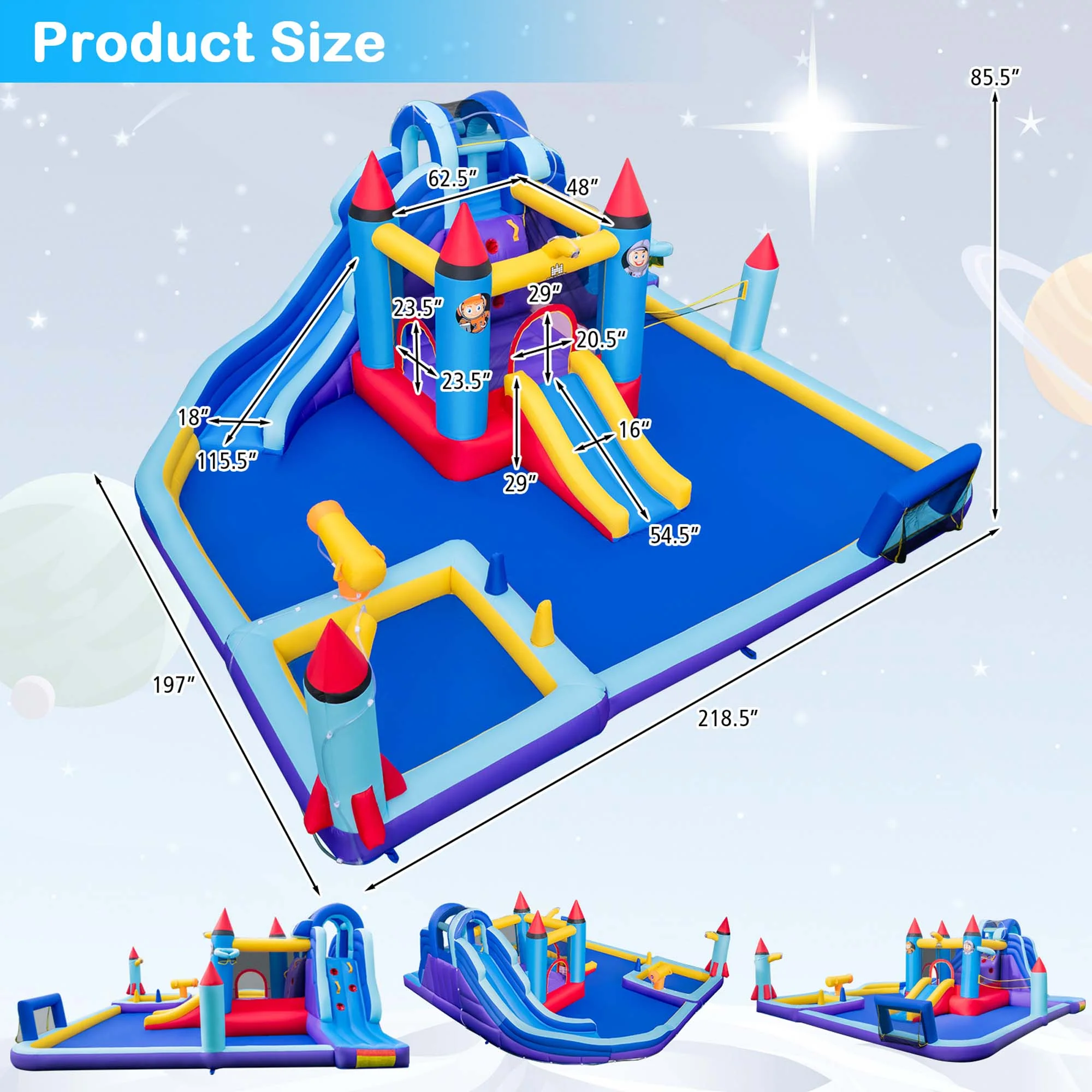 Costway Rocket Theme Inflatable Water Slide Park with 2 Slides Splash Pool without Blower