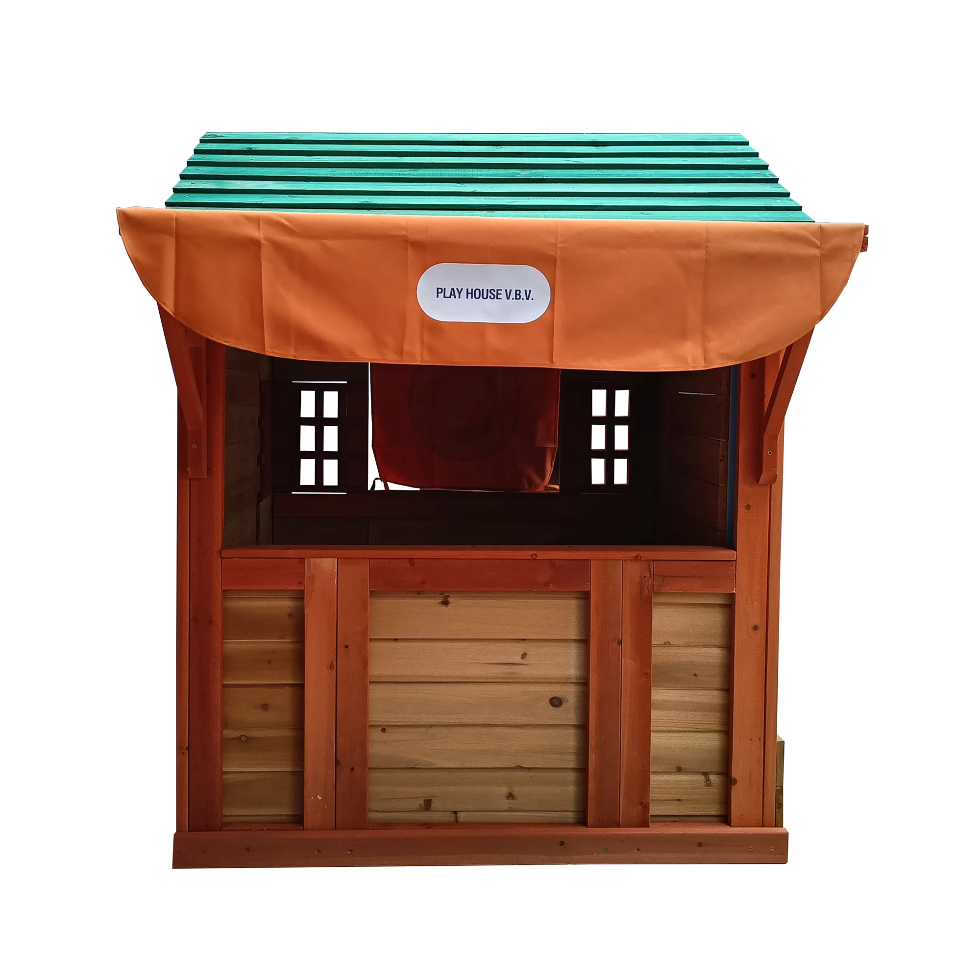 CIPACHO 64″ Outdoor Playhouse for Kids Solid Wooden 4-in-1 Game House Garden Play House with Different Games on Every Surface, Orange