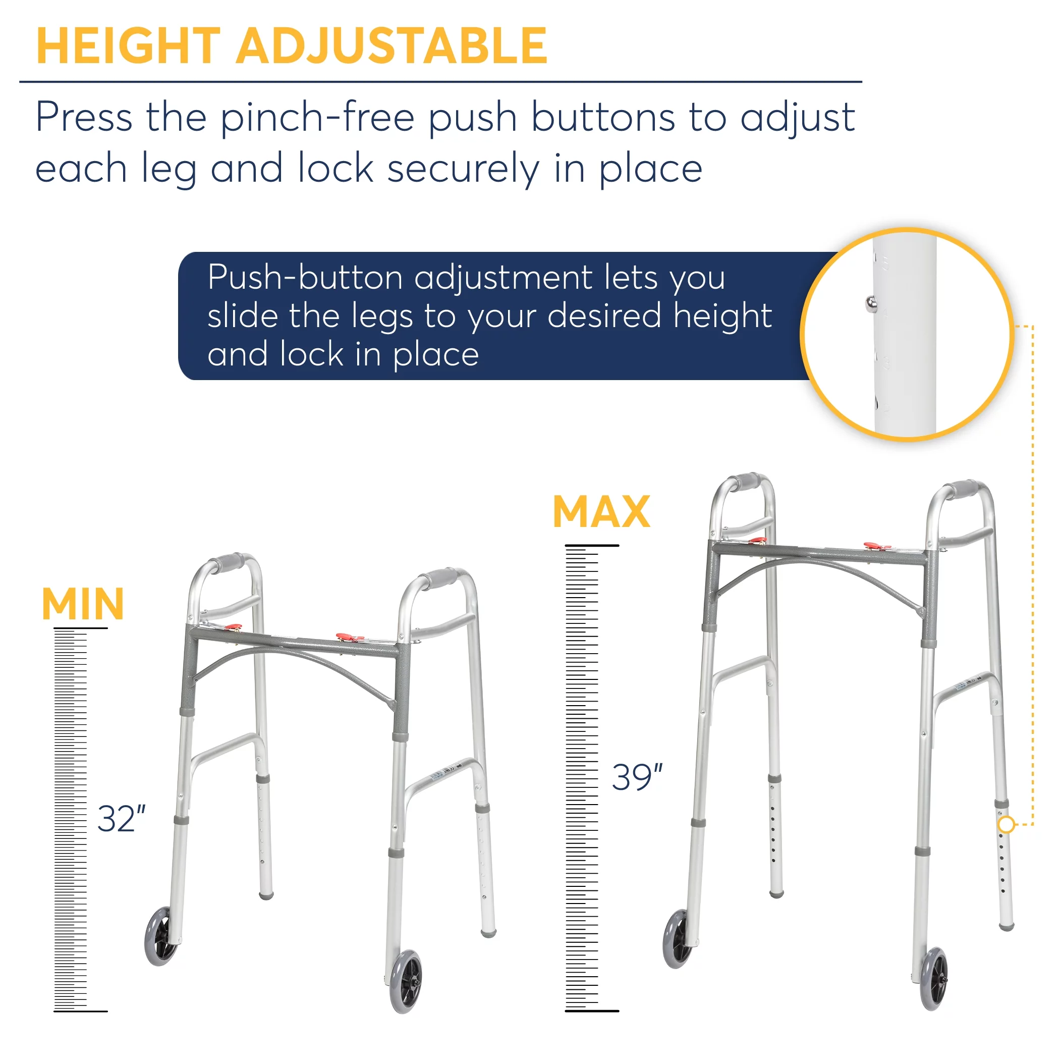 Drive Medical PreserveTech Deluxe Two Button Folding Walker with 5″ Wheels