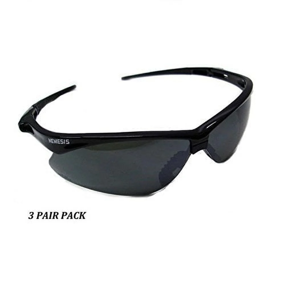 3 PAIR JACKSON NEMESIS 3000356 SAFETY GLASSES BLACK SMOKE MIRROR LENS GRAY