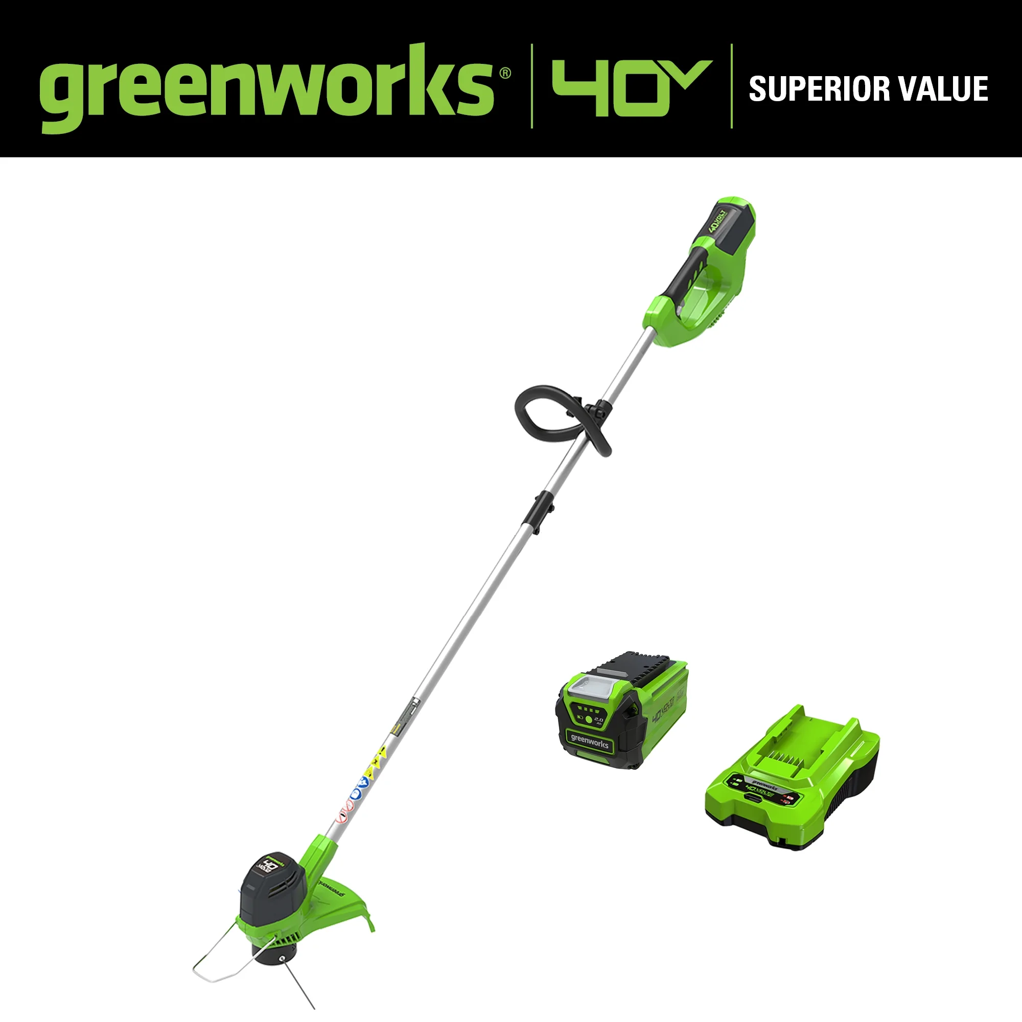 Greenworks 40V 12″ String Trimmer with 2.0 Ah Battery & Charger 2101602