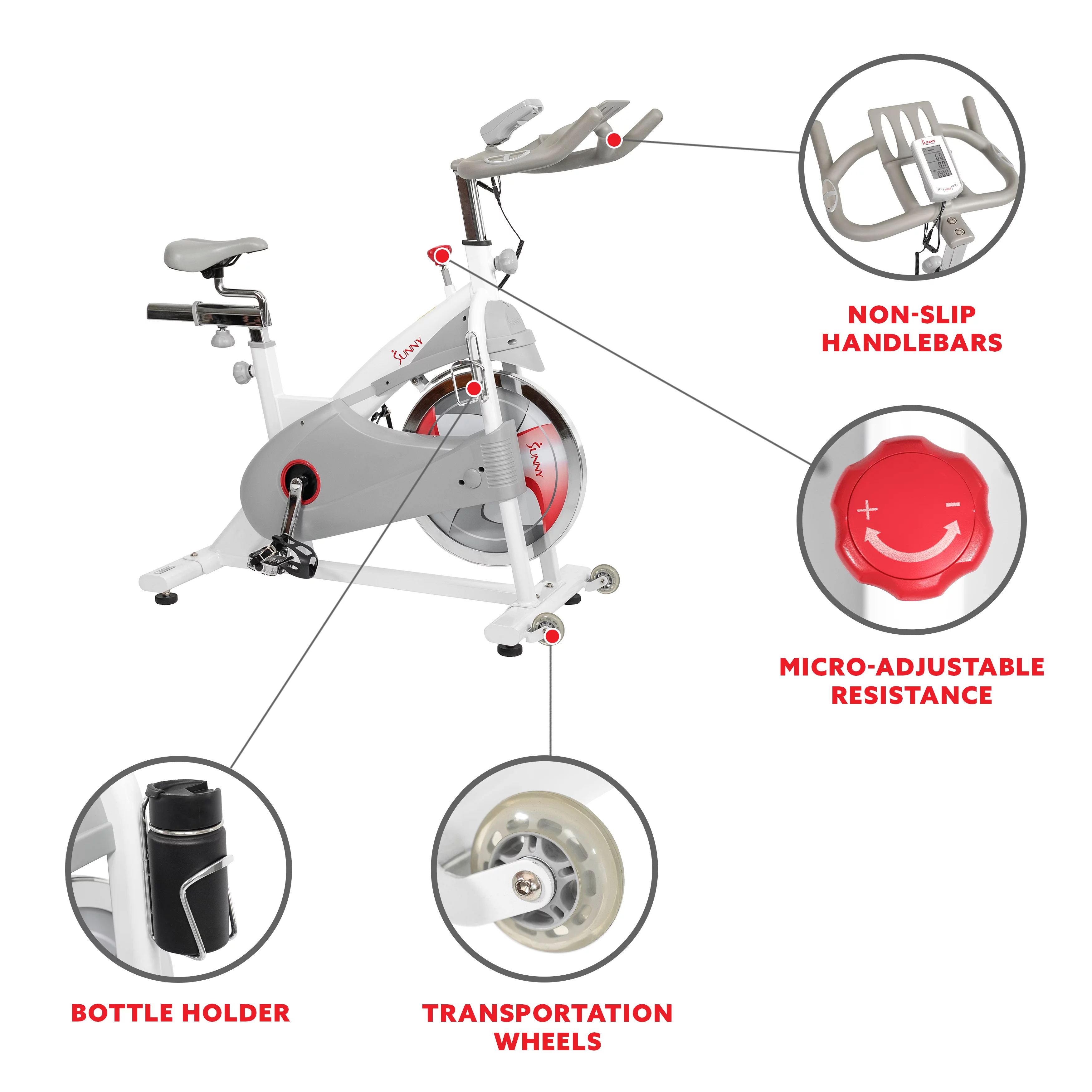 Sunny Health & Fitness Magnetic Belt Drive Indoor Premium Stationary Studio Cycling Exercise Bike Trainer for Home, SF-B1876