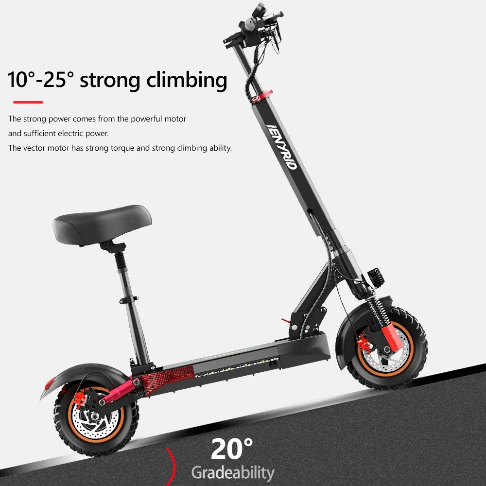 Solid Tires 10 Inch Electric Scooter 500W 10AH 48V, Max 22 mph & 22 Miles Kick E-Scooter Double Rocker Arm Shock Absorber