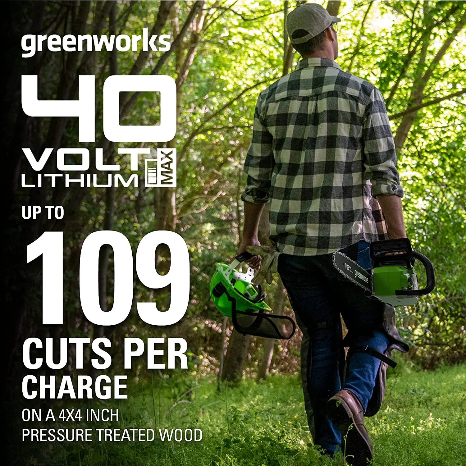 Greenworks 40V 16-inch Brushless Chainsaw with 4 Ah Battery and Charger, 2016802AZ