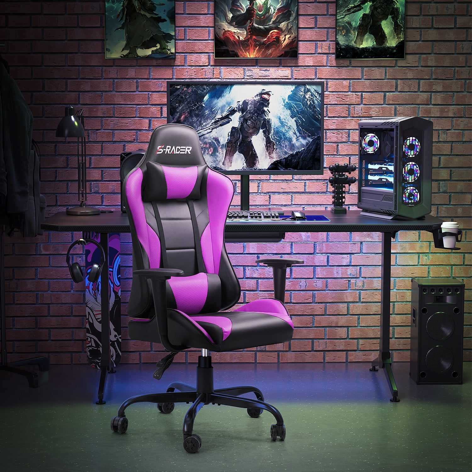 Homall Gaming Chair Office Chair High Back Racing Computer Chair PU Leather Adjustable Seat Height Swivel Chair Ergonomic Executive Chair with Headrest, Black