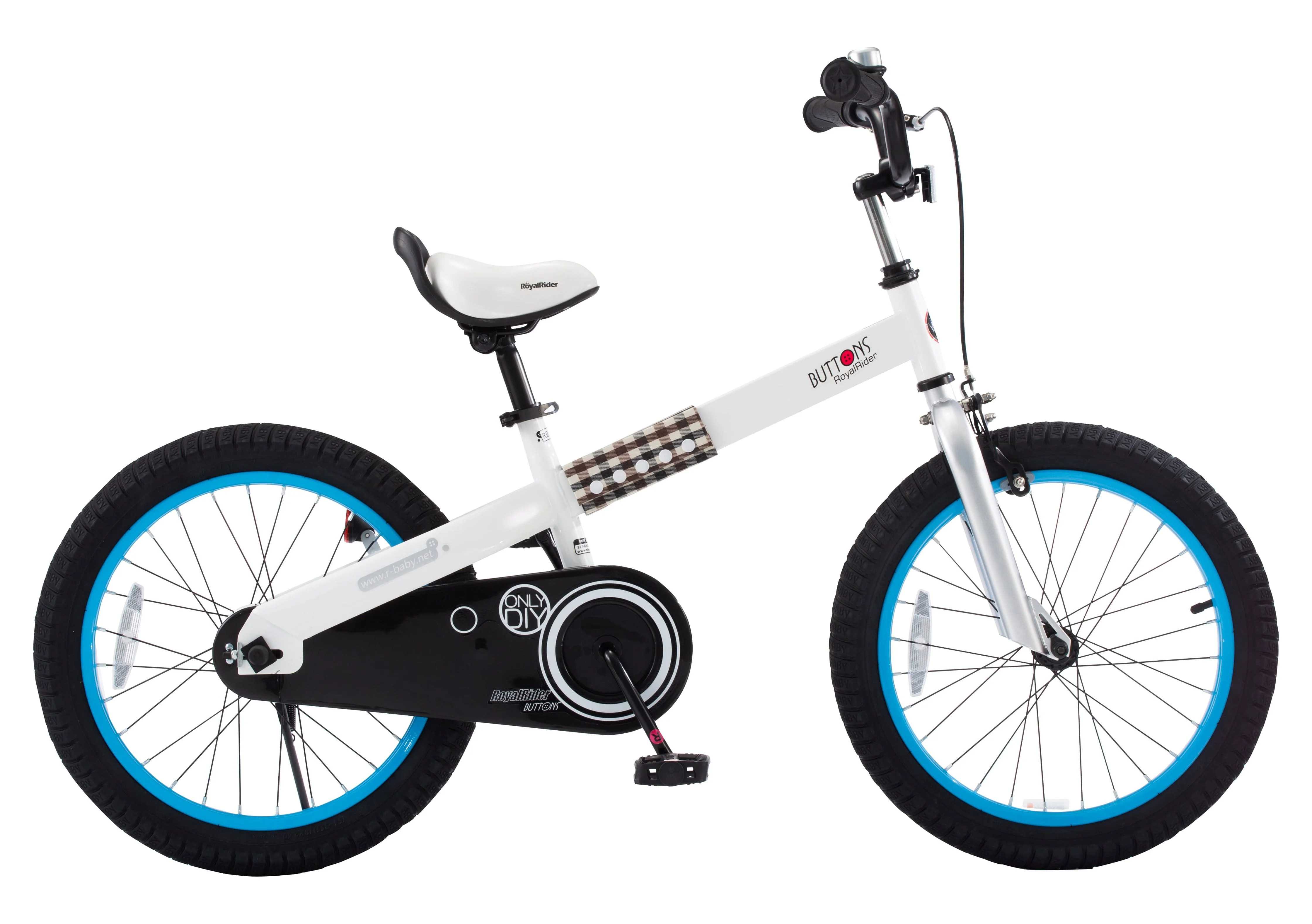 Royalbaby Buttons 18 In. Kid’s Bicycle White with Blue Rims and Kickstand