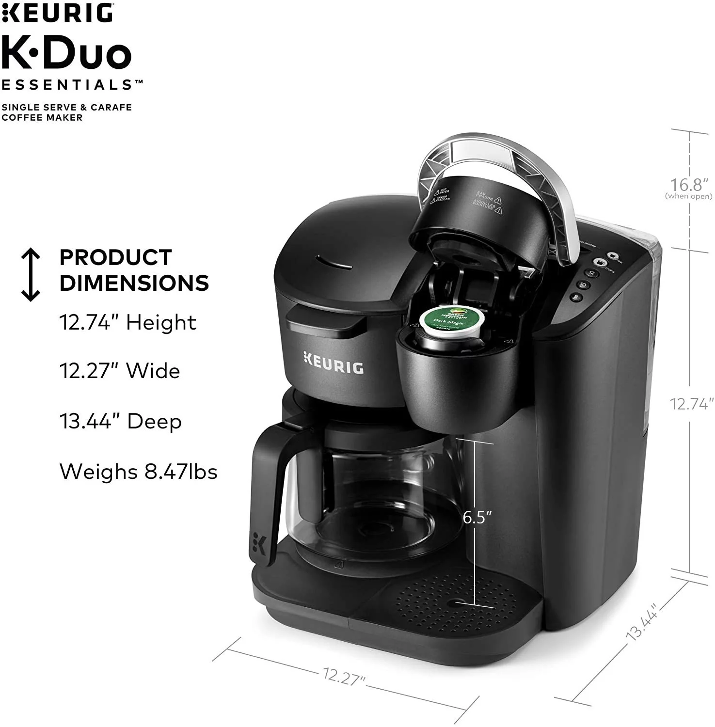 Keurig K-Duo Essentials Coffee Maker, with Single Serve K-Cup Pod and 12 Cup Carafe Brewer, Black