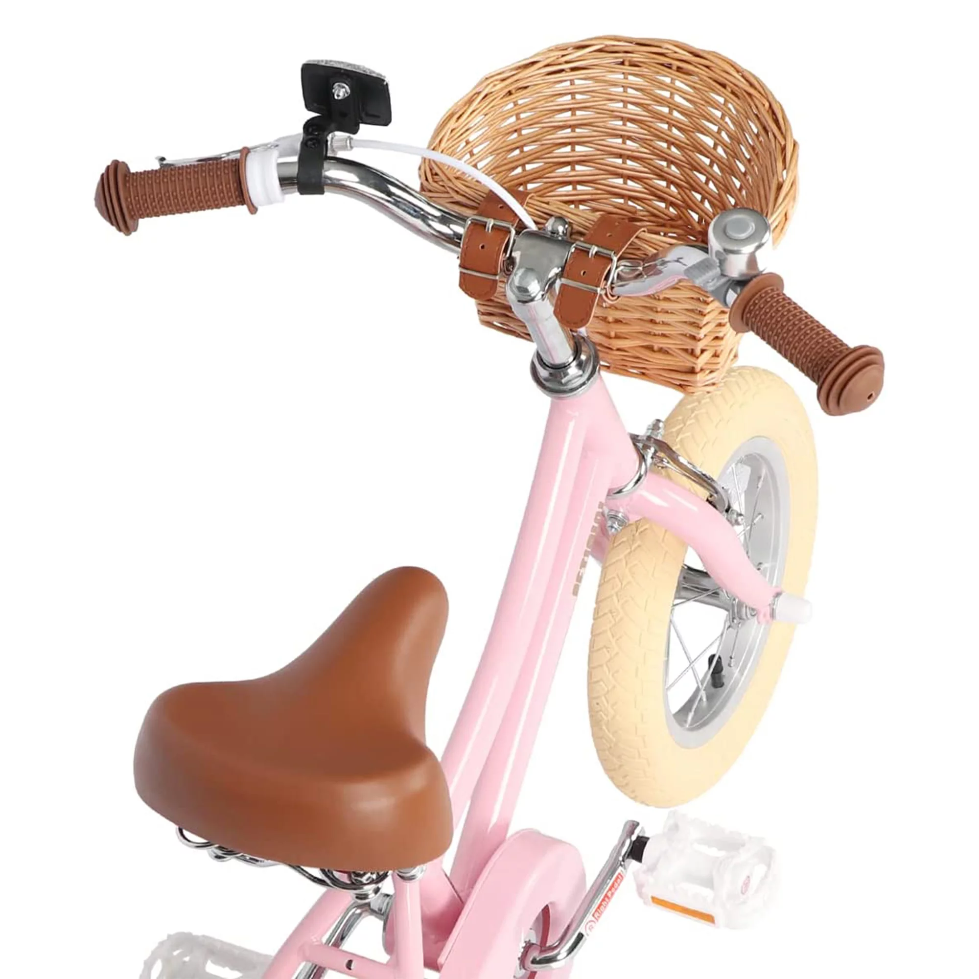 Petimini 14 Inch Child Bicycle with Basket, Bell, and Training Wheels, Pink