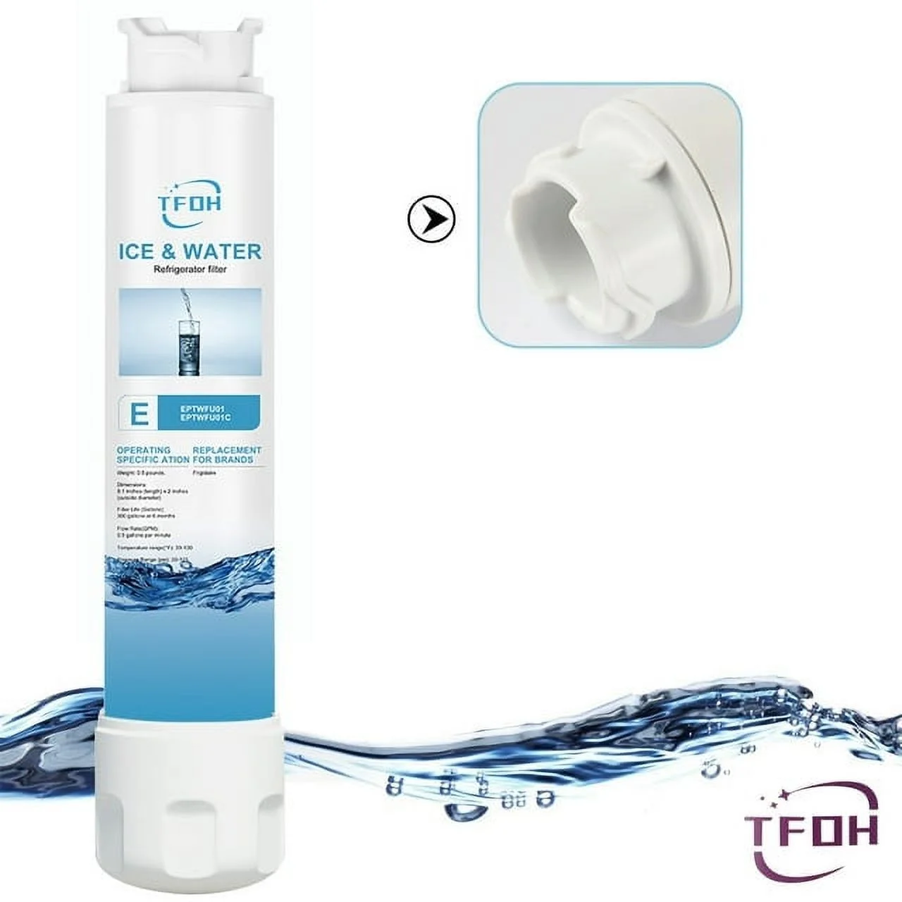 EPTWFU01 Frigidaire Water Filter Replacement,TH01 Refrigerator Water Filter Compatible with Frigidaire EPTWFU01, EWF02, Pure Source Ultra II, 2 PACK