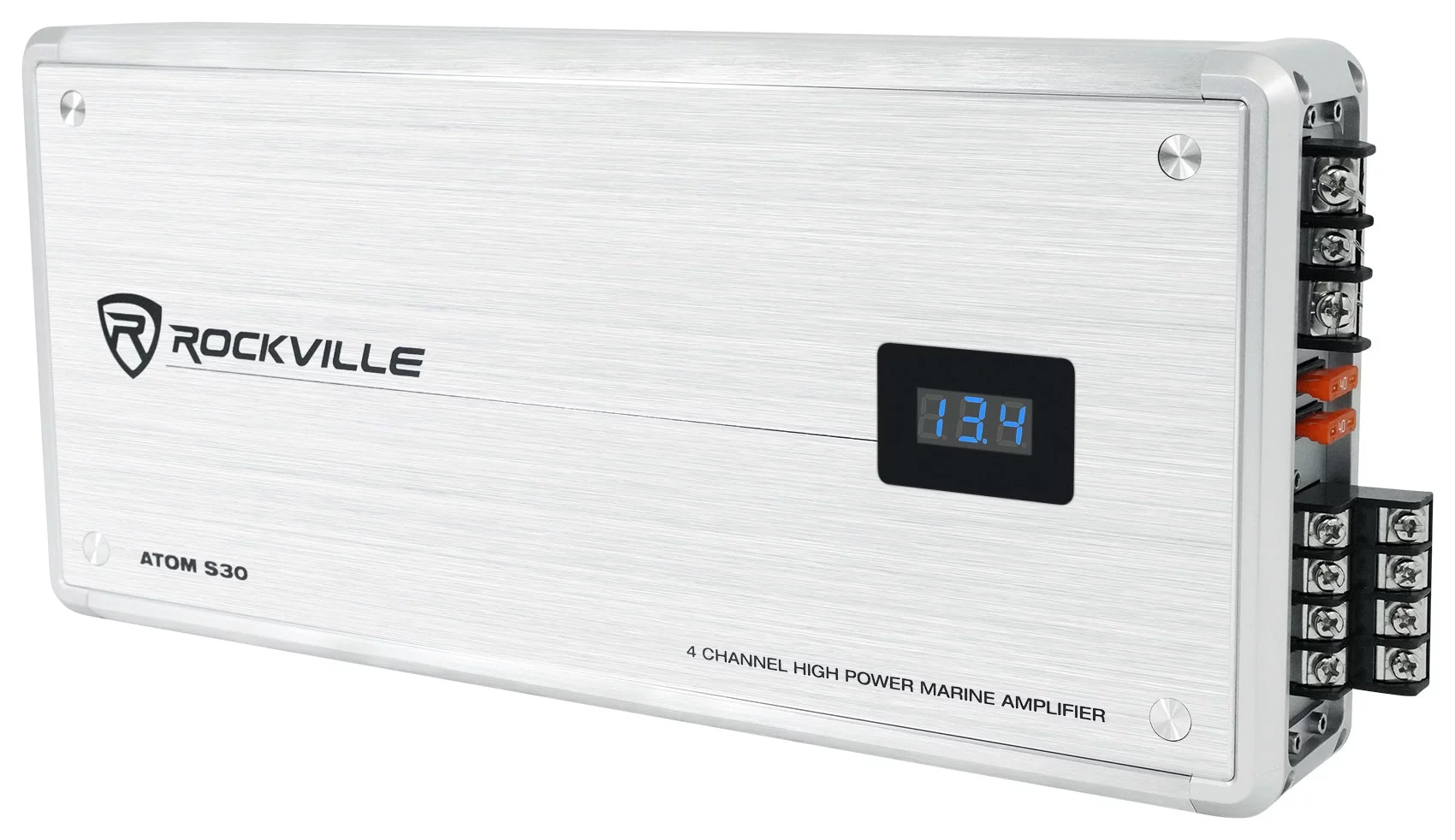 Rockville ATOM S30 Marine Amplifier 2400w 4 Channel Amp w/Volt Meter+PA Mic