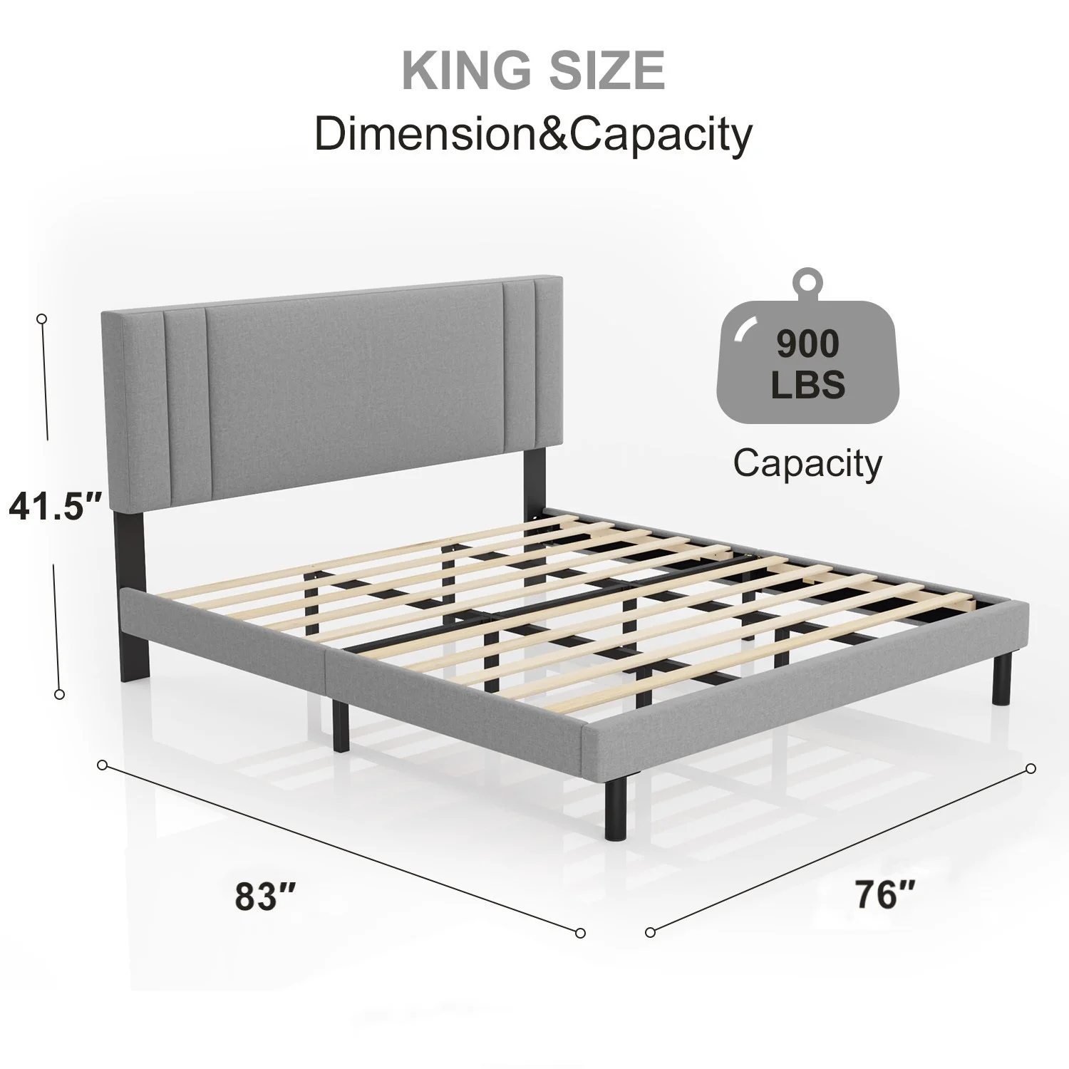 Queen Bed Frame,HAIIDE Queen Size Platform Bed Frame with Fabric Upholstered Headboard,No Box Spring Needed,Dark Grey