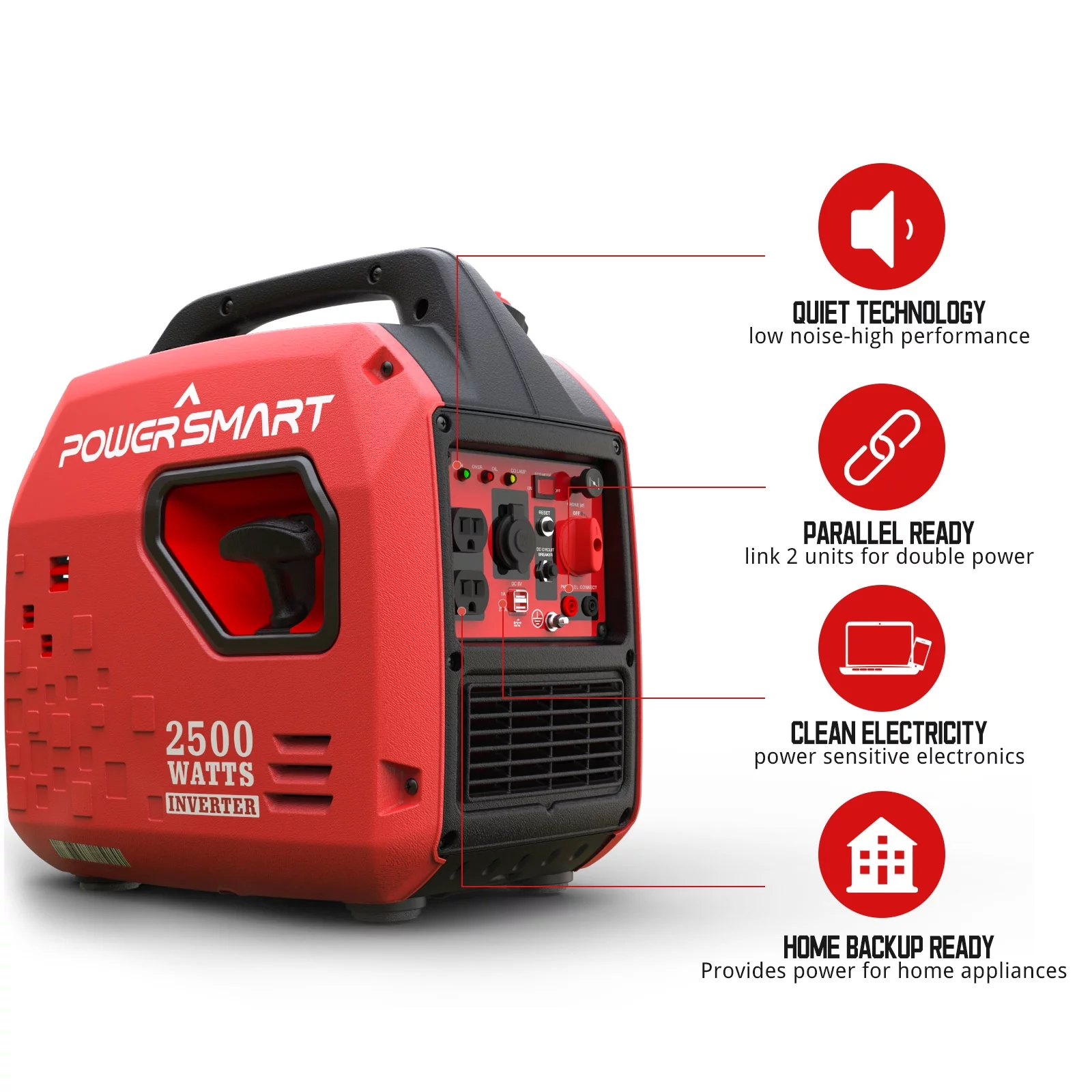 PowerSmart 2500Watt Portable Inverter Gas Powered Generator for Outdoors Camping,Low Noise