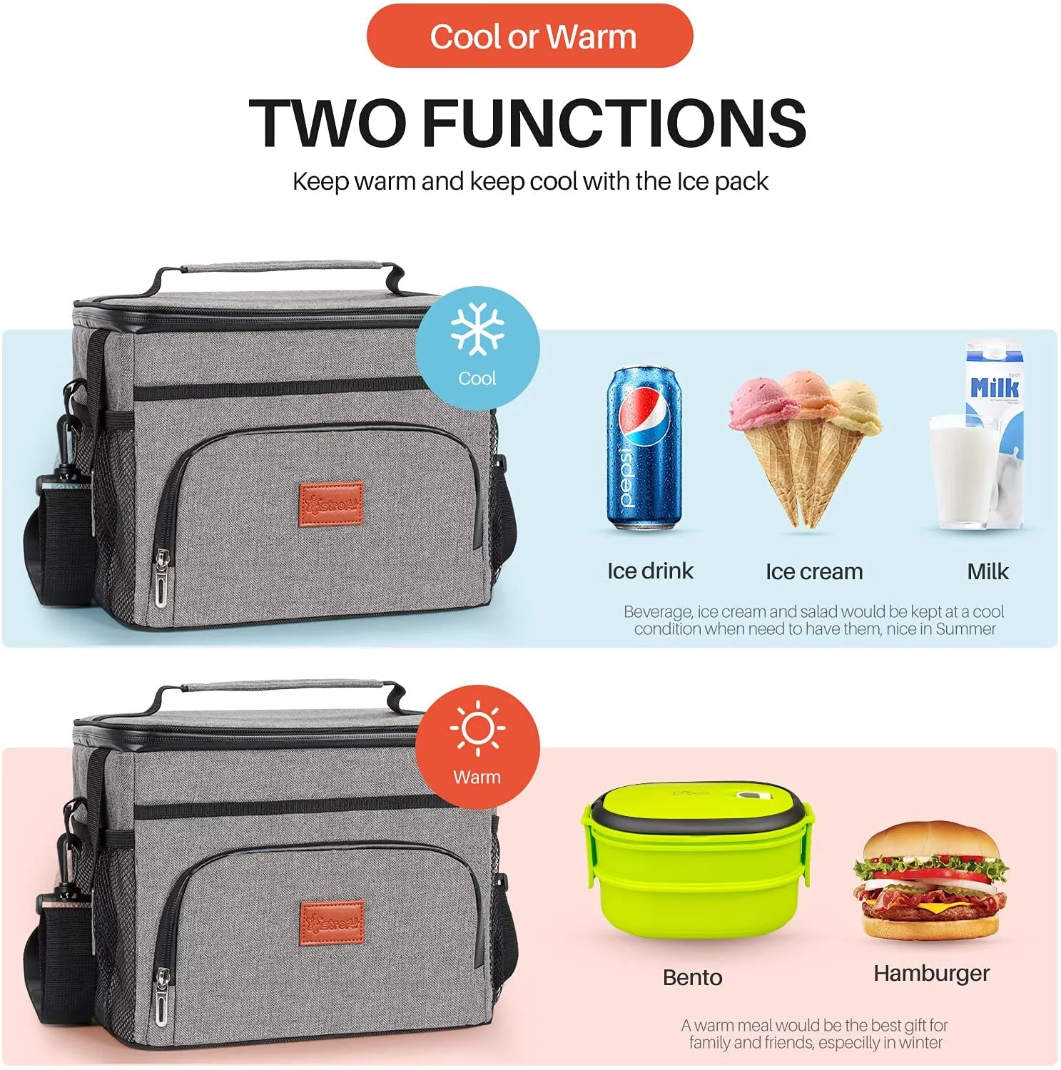 AstroAI 24 Can/15L Lunch Box Cooler Bag, for Picnic, School and Office, Gray